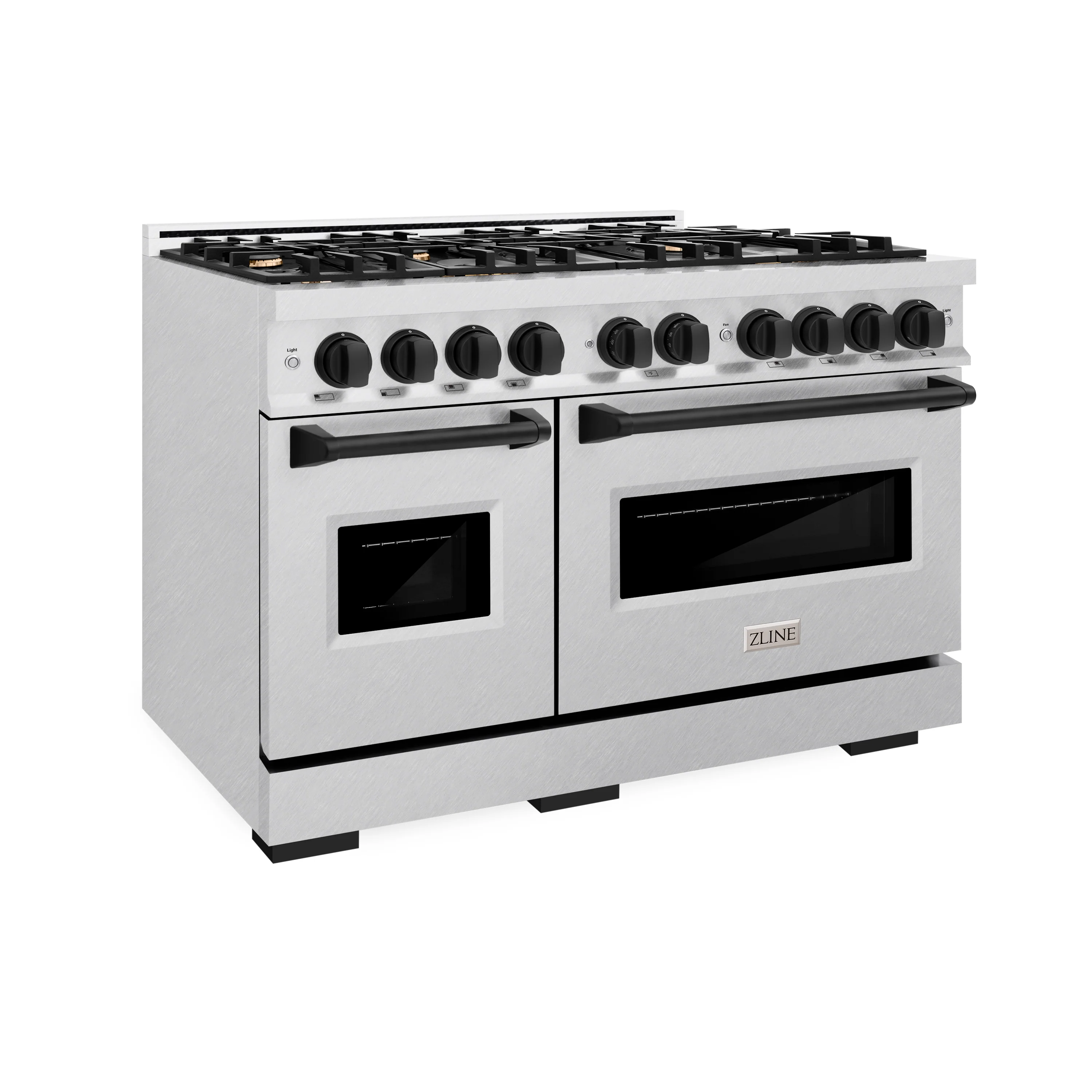 ZLINE Autograph Edition 48 in. 6.7 cu. ft. Classic Double Oven Dual Fuel Range with 8 Burner Gas Cooktop in Satin Stainless Steel with White Matte Doors and Matte Black Accents (CDRSZ-WM-48-MB) - Image 6