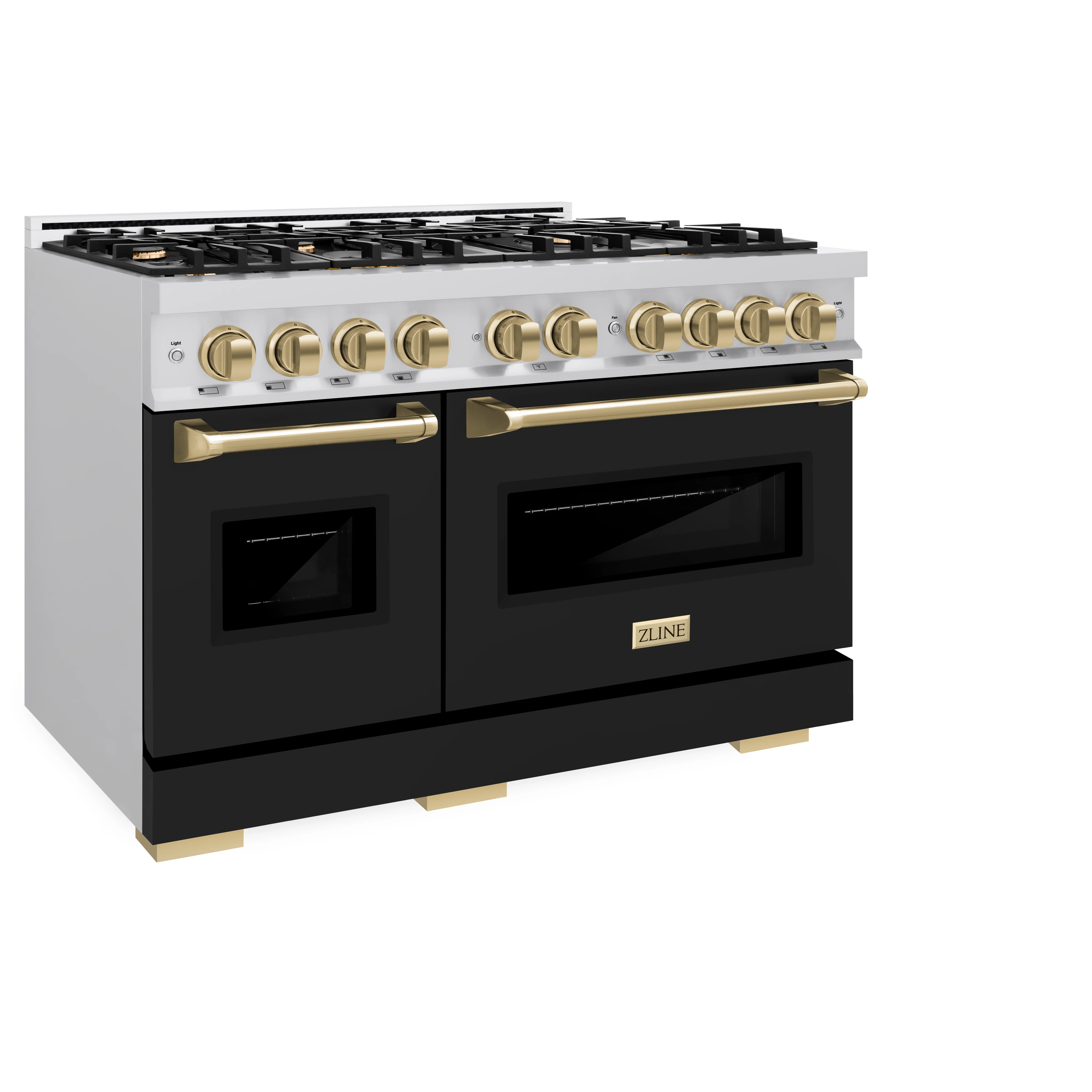 ZLINE Autograph Edition 48 in. 6.7 cu. ft. Classic Double Oven Dual Fuel Range with 8 Burner Gas Cooktop in Stainless Steel with Black Matte Doors and Champagne Bronze Accents (CDRZ-BLM-48-CB) - Image 5