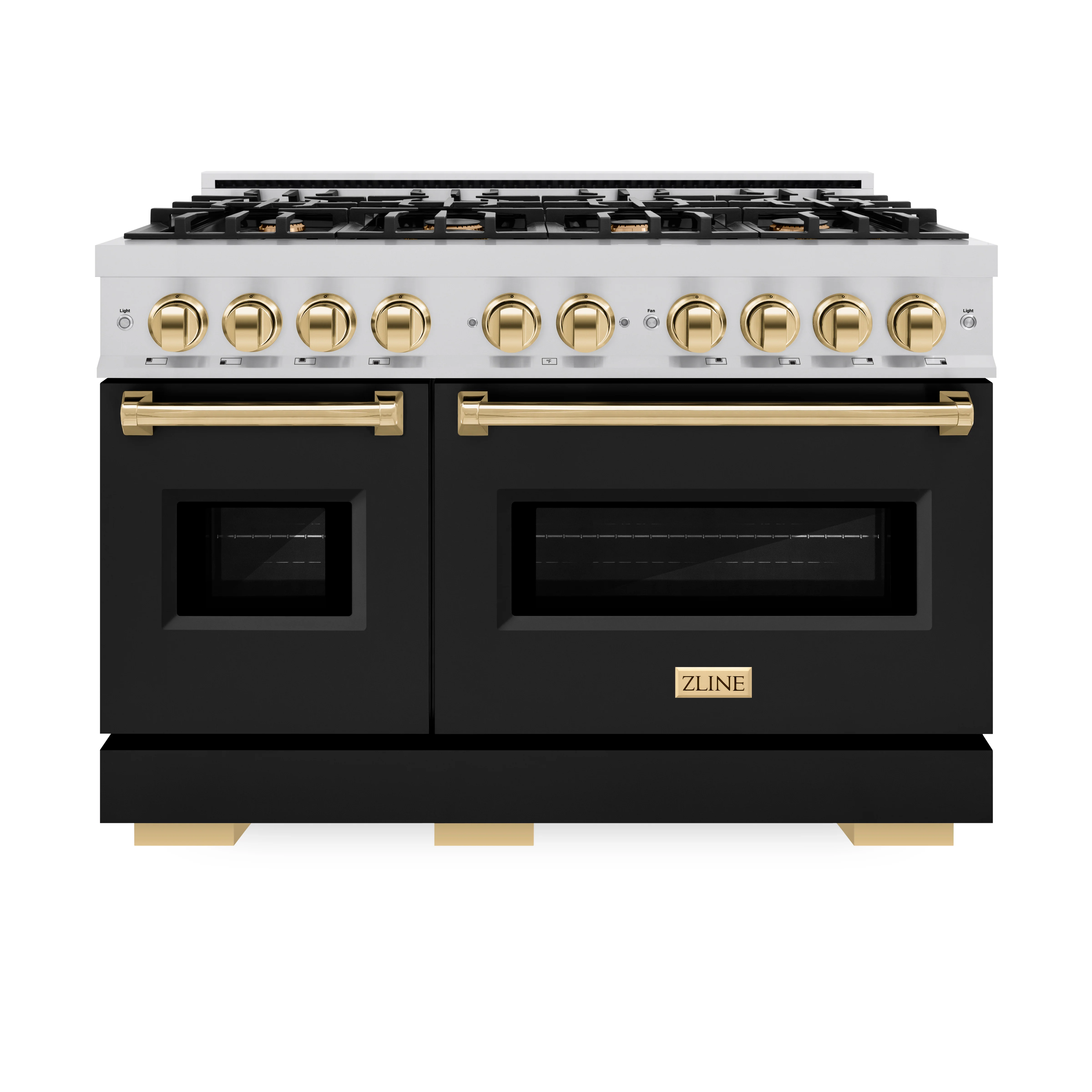 ZLINE Autograph Edition 48 in. 6.7 cu. ft. Classic Double Oven Dual Fuel Range with 8 Burner Gas Cooktop in Stainless Steel with Black Matte Doors and Polished Gold Accents (CDRZ-BLM-48-G) - Image 2