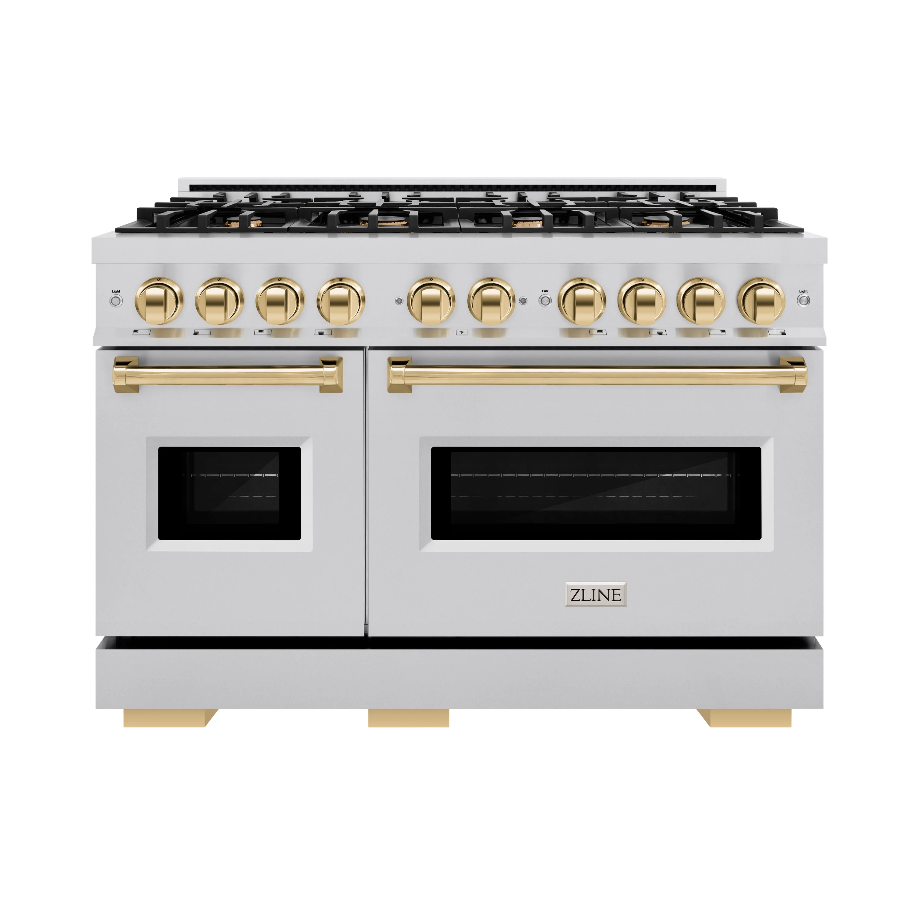 ZLINE Autograph Edition 48 in. 6.7 cu. ft. Classic Double Oven Dual Fuel Range with 8 Burner Gas Cooktop in Stainless Steel and Polished Gold Accents (CDRZ-48-G) - Image 2