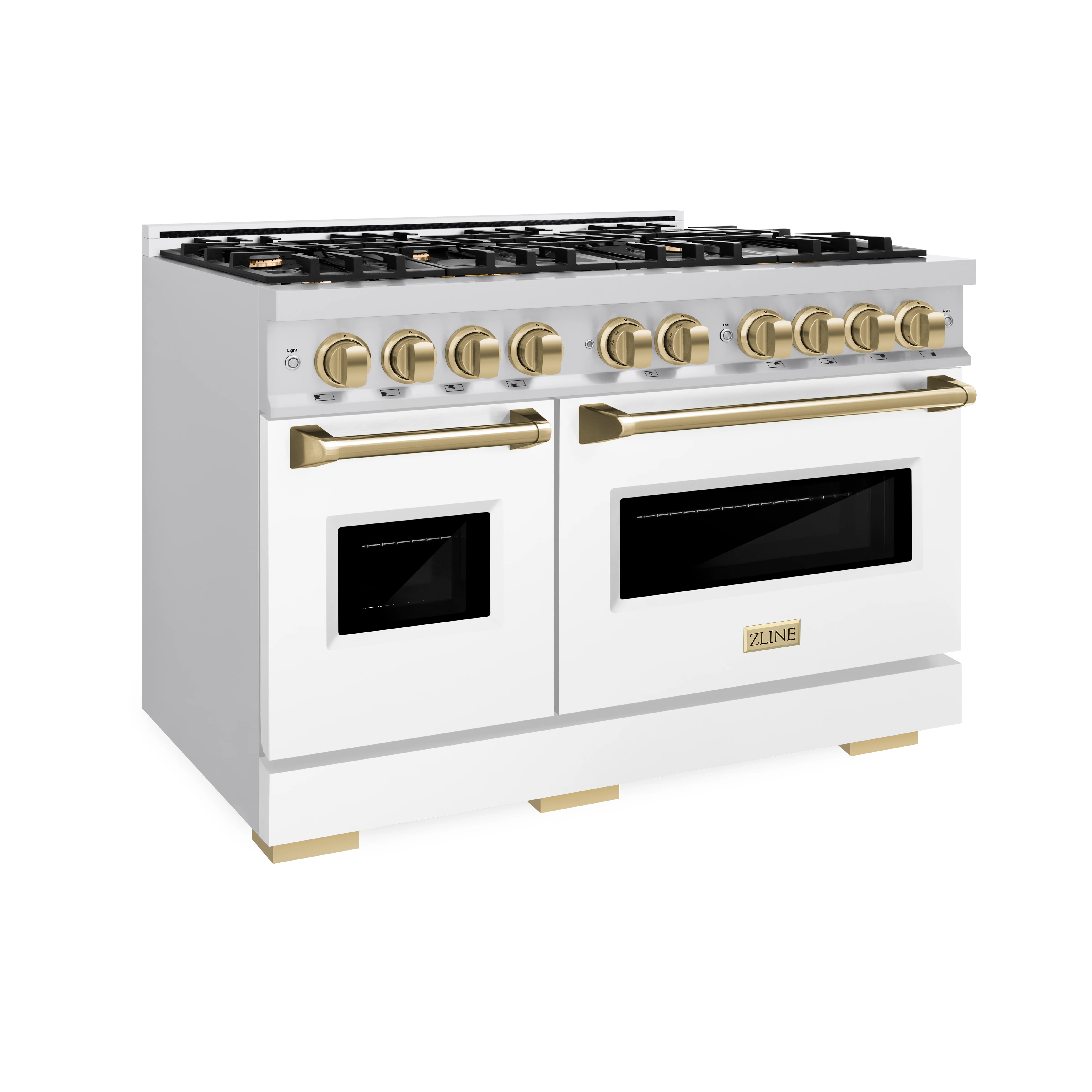 ZLINE Autograph Edition 48 in. 6.7 cu. ft. Classic Double Oven Dual Fuel Range with 8 Burner Gas Cooktop in Stainless Steel with White Matte Doors and Champagne Bronze Accents (CDRZ-WM-48-CB) - Image 2