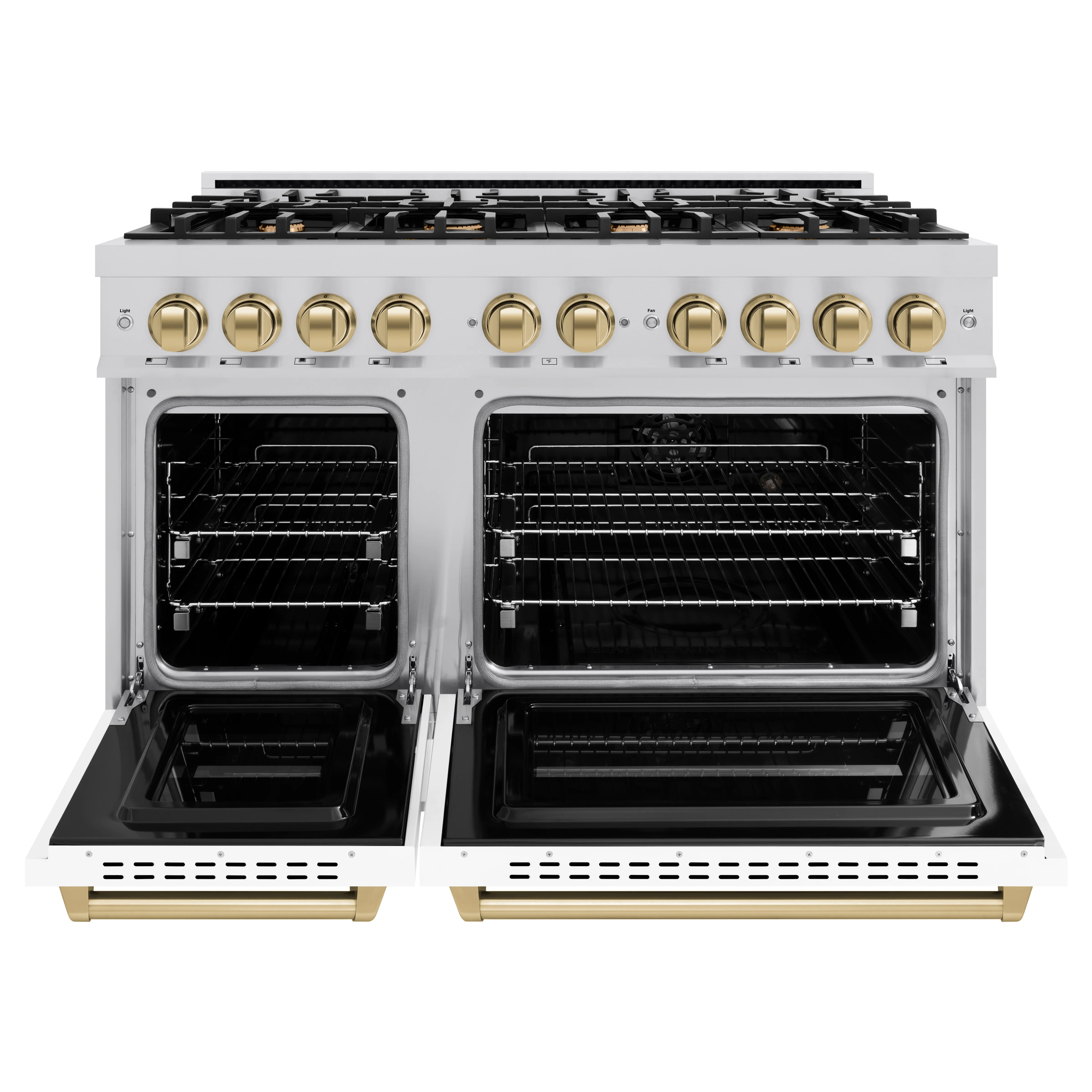 ZLINE Autograph Edition 48 in. 6.7 cu. ft. Classic Double Oven Dual Fuel Range with 8 Burner Gas Cooktop in Stainless Steel with White Matte Doors and Champagne Bronze Accents (CDRZ-WM-48-CB) - Image 4
