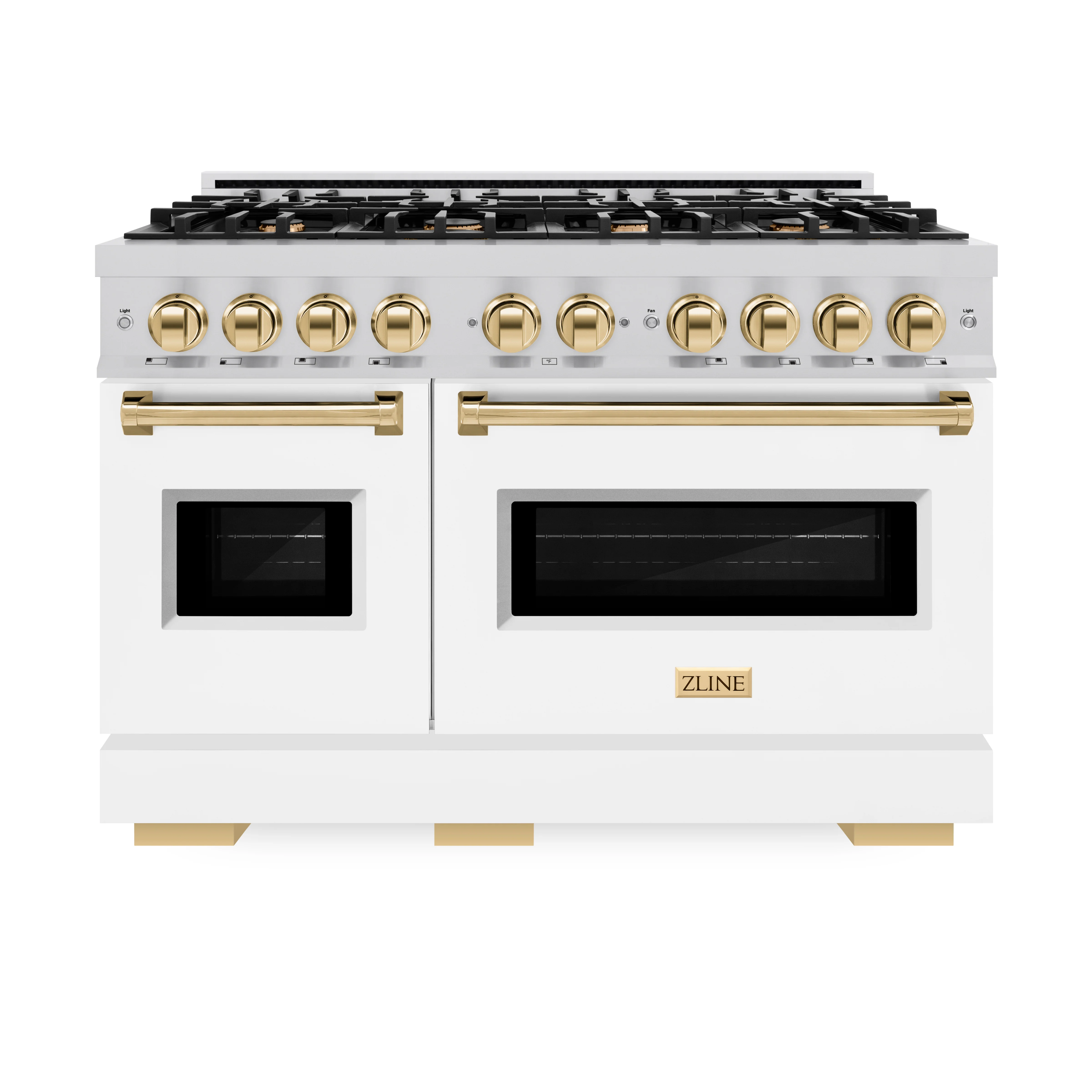 ZLINE Autograph Edition 48 in. 6.7 cu. ft. Classic Double Oven Dual Fuel Range with 8 Burner Gas Cooktop in Stainless Steel with White Matte Door and Polished Gold Accents (CDRZ-WM-48-G) - Image 3