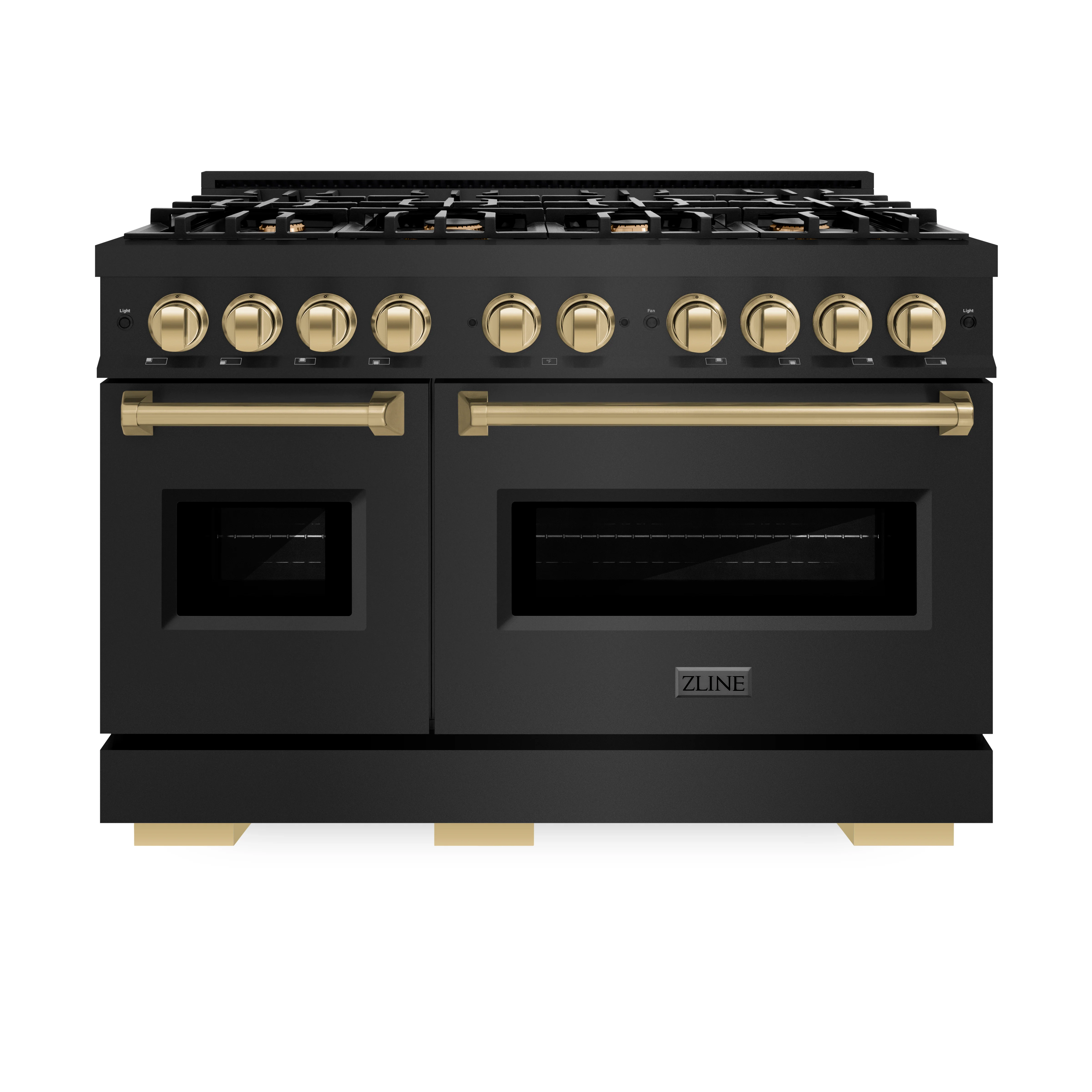 ZLINE Autograph Edition 48 in. 6.7 cu. ft. Classic Double Oven Gas Range with 8 Burner Cooktop in Black Stainless Steel and Champagne Bronze Accents (CGRBZ-48-CB) - Image 2