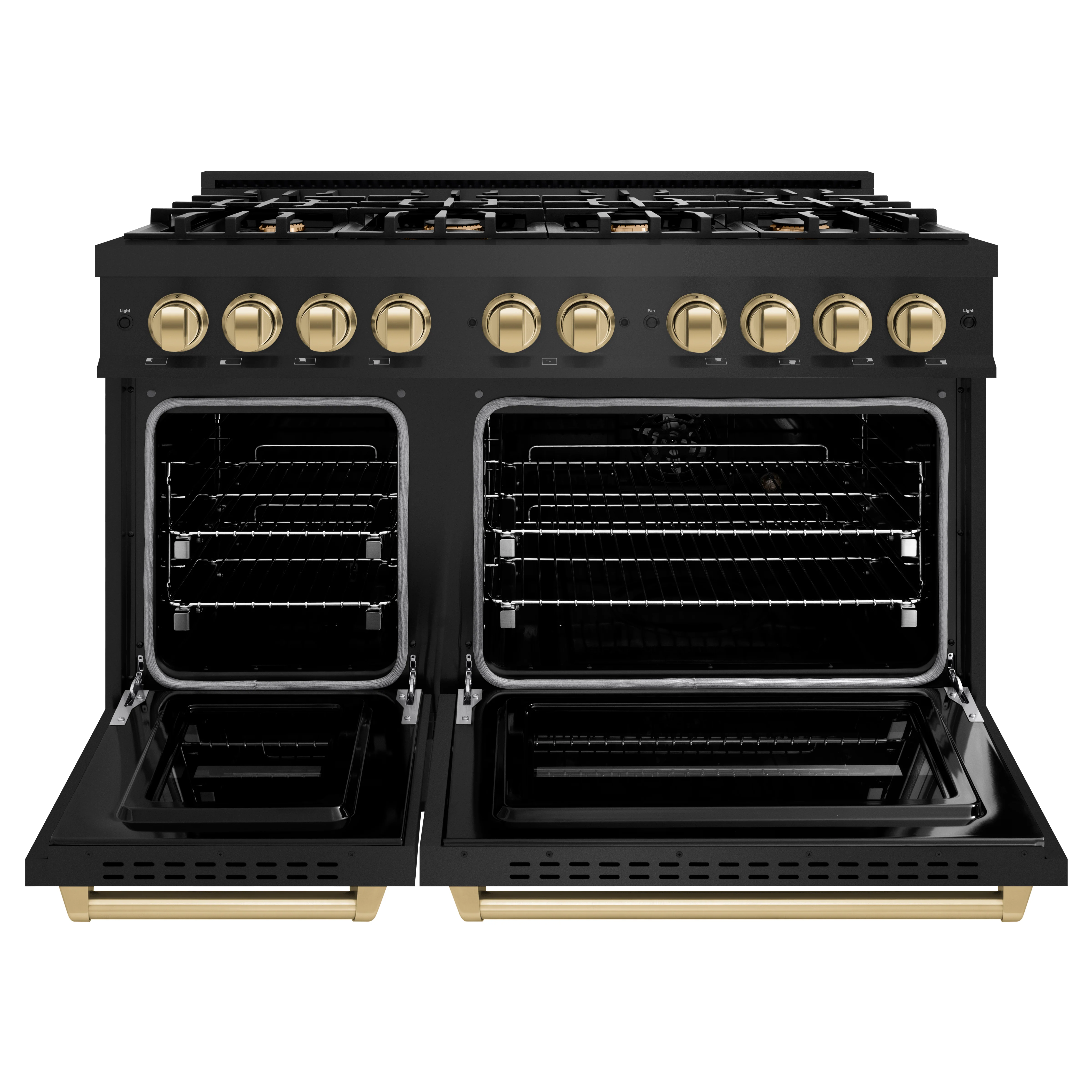 ZLINE Autograph Edition 48 in. 6.7 cu. ft. Classic Double Oven Gas Range with 8 Burner Cooktop in Black Stainless Steel and Champagne Bronze Accents (CGRBZ-48-CB) - Image 3