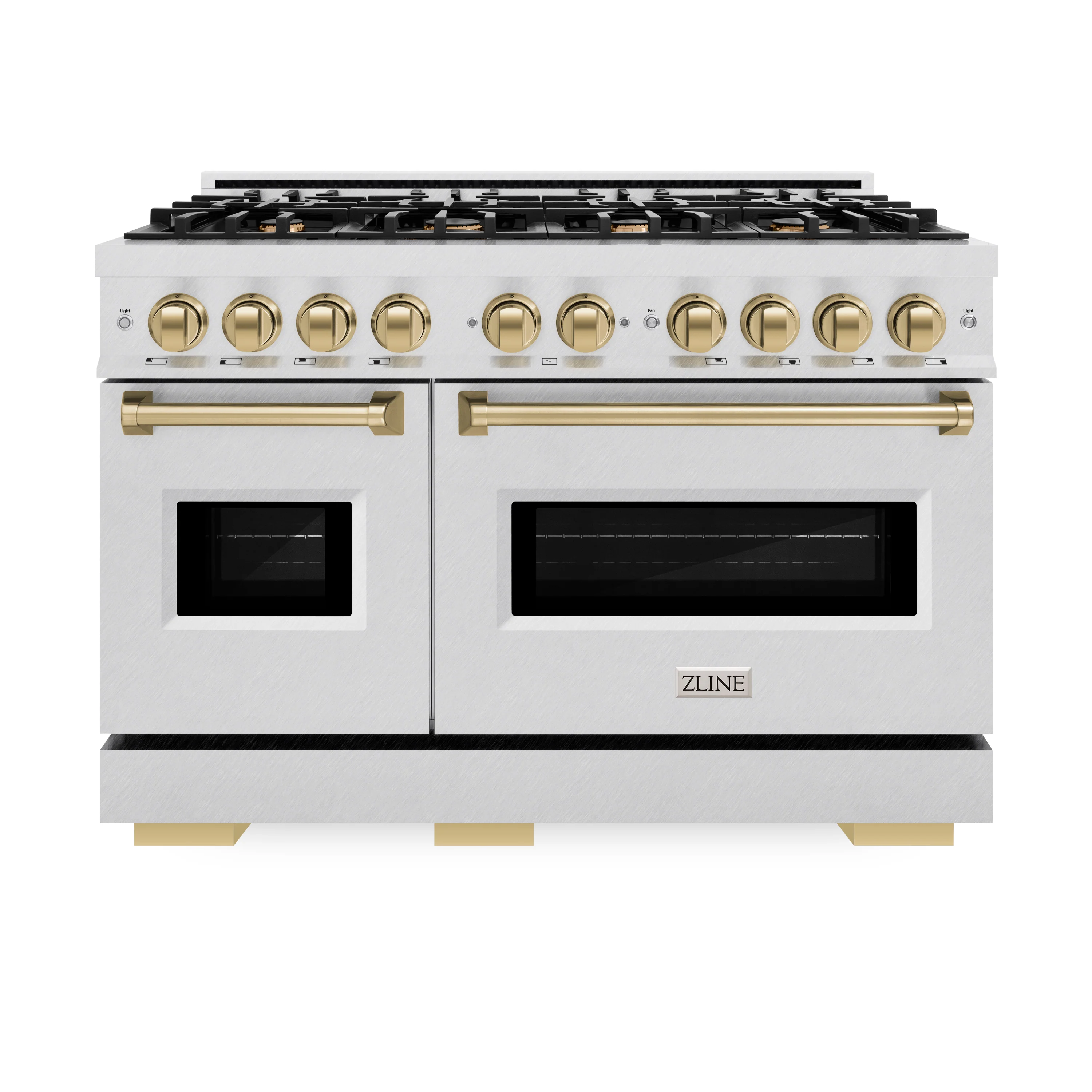 ZLINE Autograph Edition 48 in. 6.7 cu. ft. Classic Double Oven Gas Range with 8 Burner Cooktop in Satin Stainless Steel and Champagne Bronze Accents (CGRSZ-48-CB) - Image 2