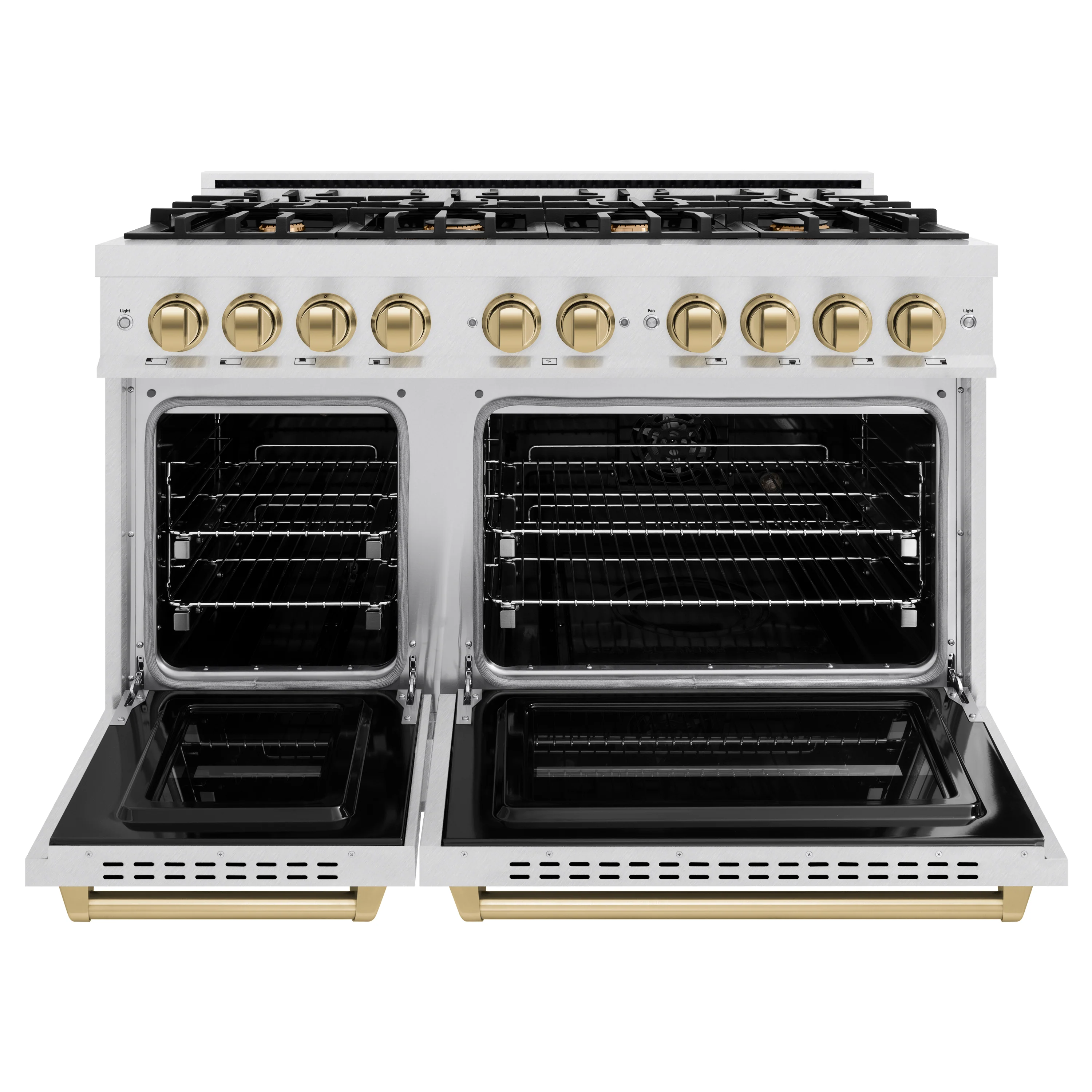 ZLINE Autograph Edition 48 in. 6.7 cu. ft. Classic Double Oven Gas Range with 8 Burner Cooktop in Satin Stainless Steel and Champagne Bronze Accents (CGRSZ-48-CB) - Image 3