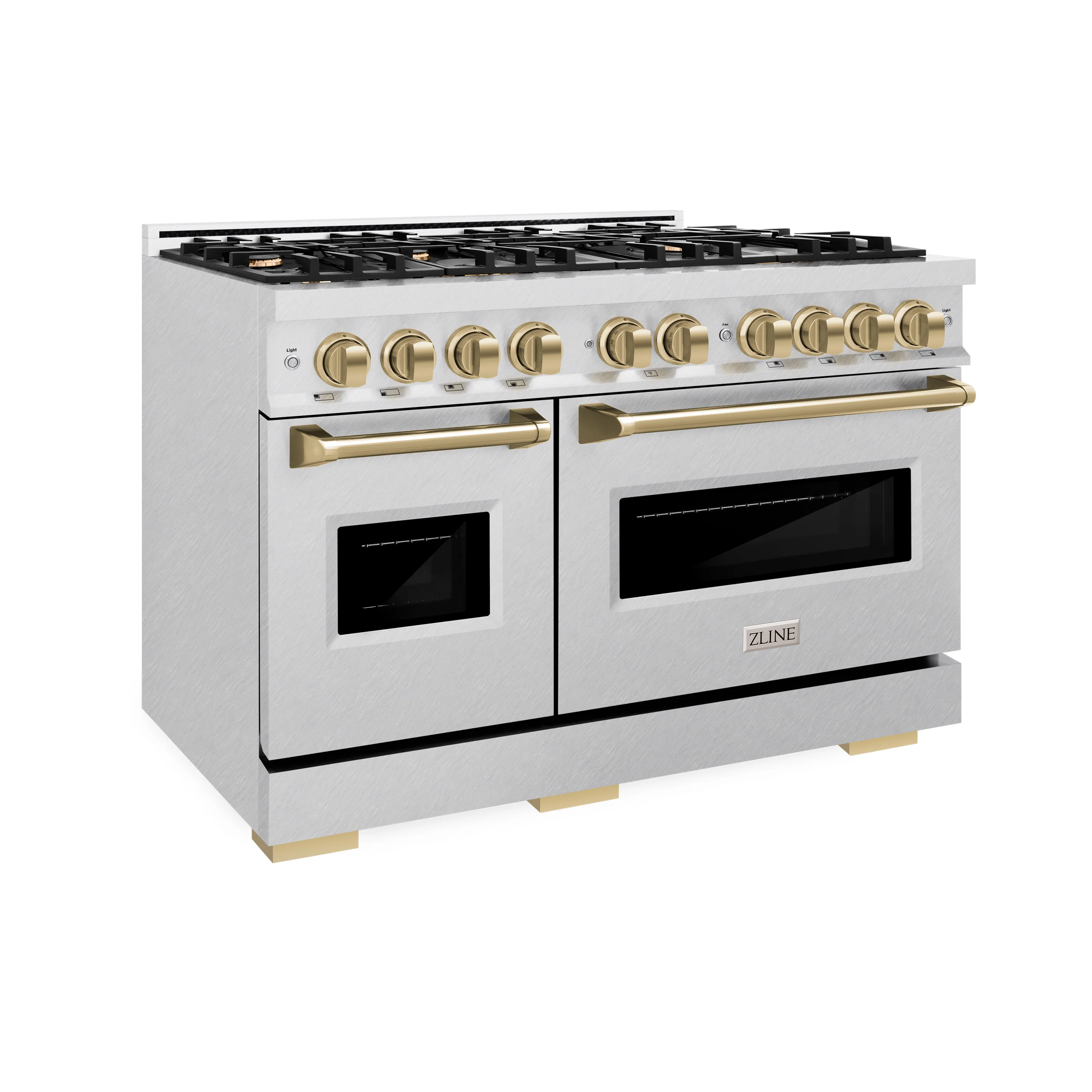 ZLINE Autograph Edition 48 in. 6.7 cu. ft. Classic Double Oven Gas Range with 8 Burner Cooktop in Satin Stainless Steel and Champagne Bronze Accents (CGRSZ-48-CB) - Image 4