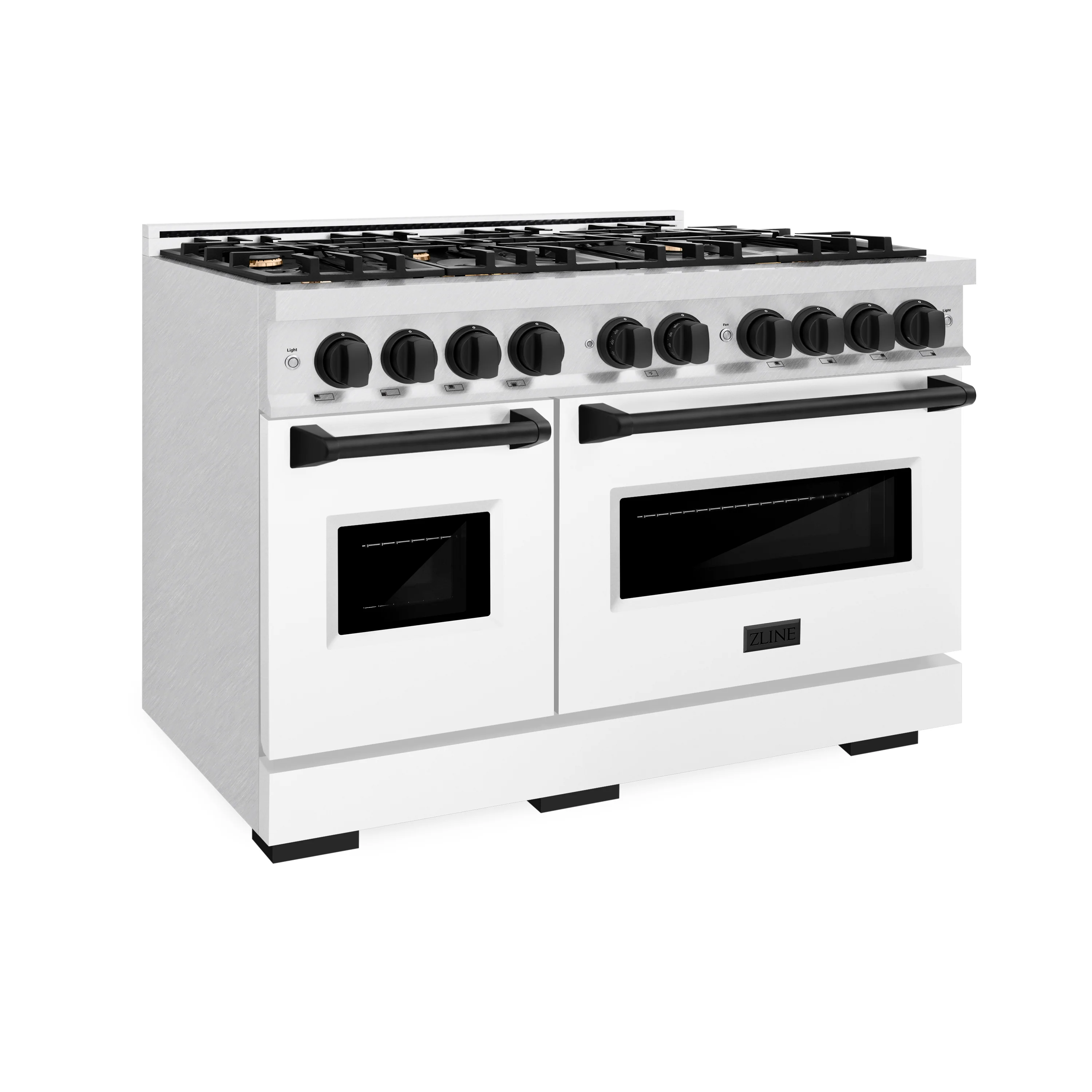 ZLINE Autograph Edition 48 in. 6.7 cu. ft. Classic Double Oven Gas Range with 8 Burner Cooktop in Satin Stainless Steel with White Matte Doors and Matte Black Accents (CGRSZ-WM-48-MB) - Image 5