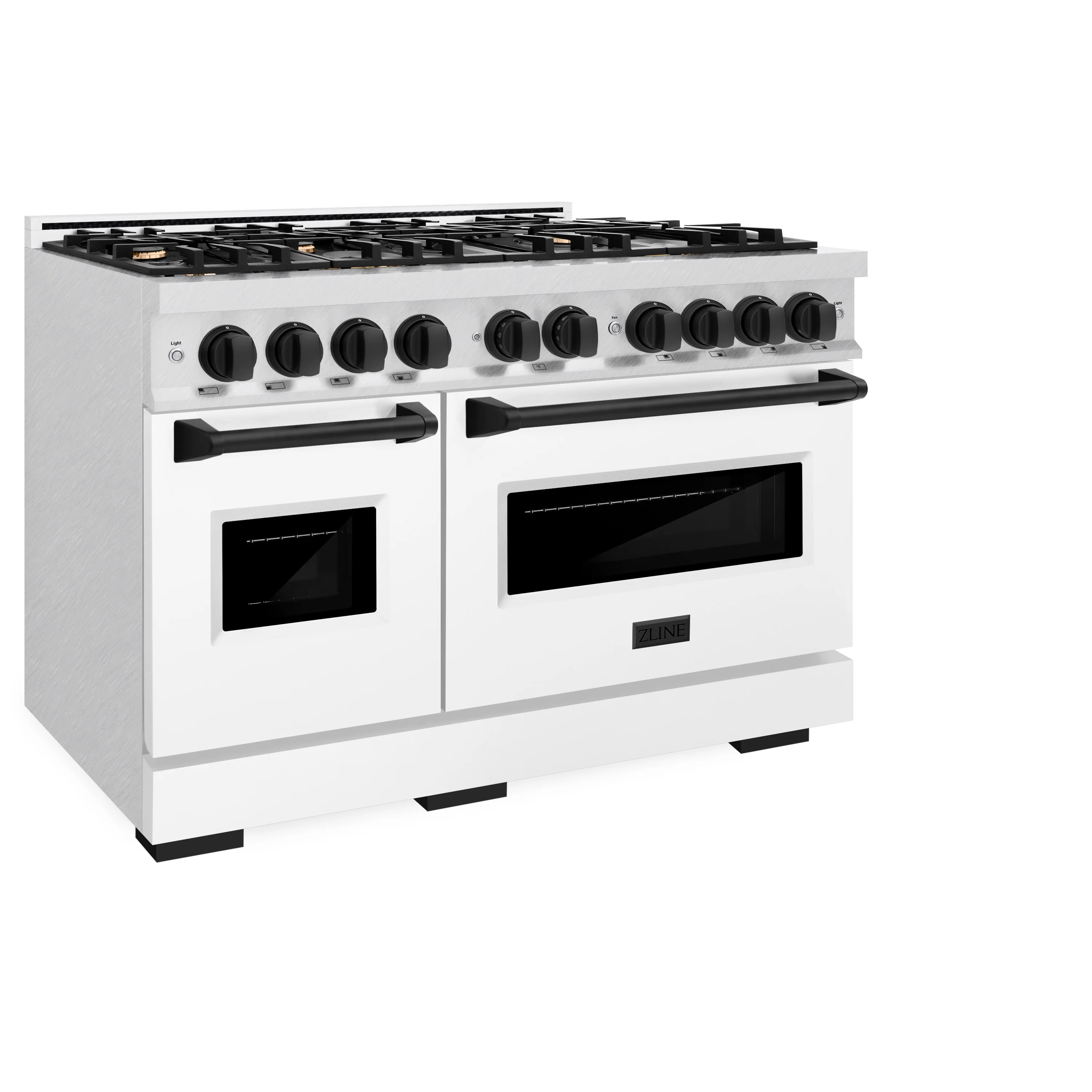 ZLINE Autograph Edition 48 in. 6.7 cu. ft. Classic Double Oven Gas Range with 8 Burner Cooktop in Satin Stainless Steel with White Matte Doors and Matte Black Accents (CGRSZ-WM-48-MB) - Image 6