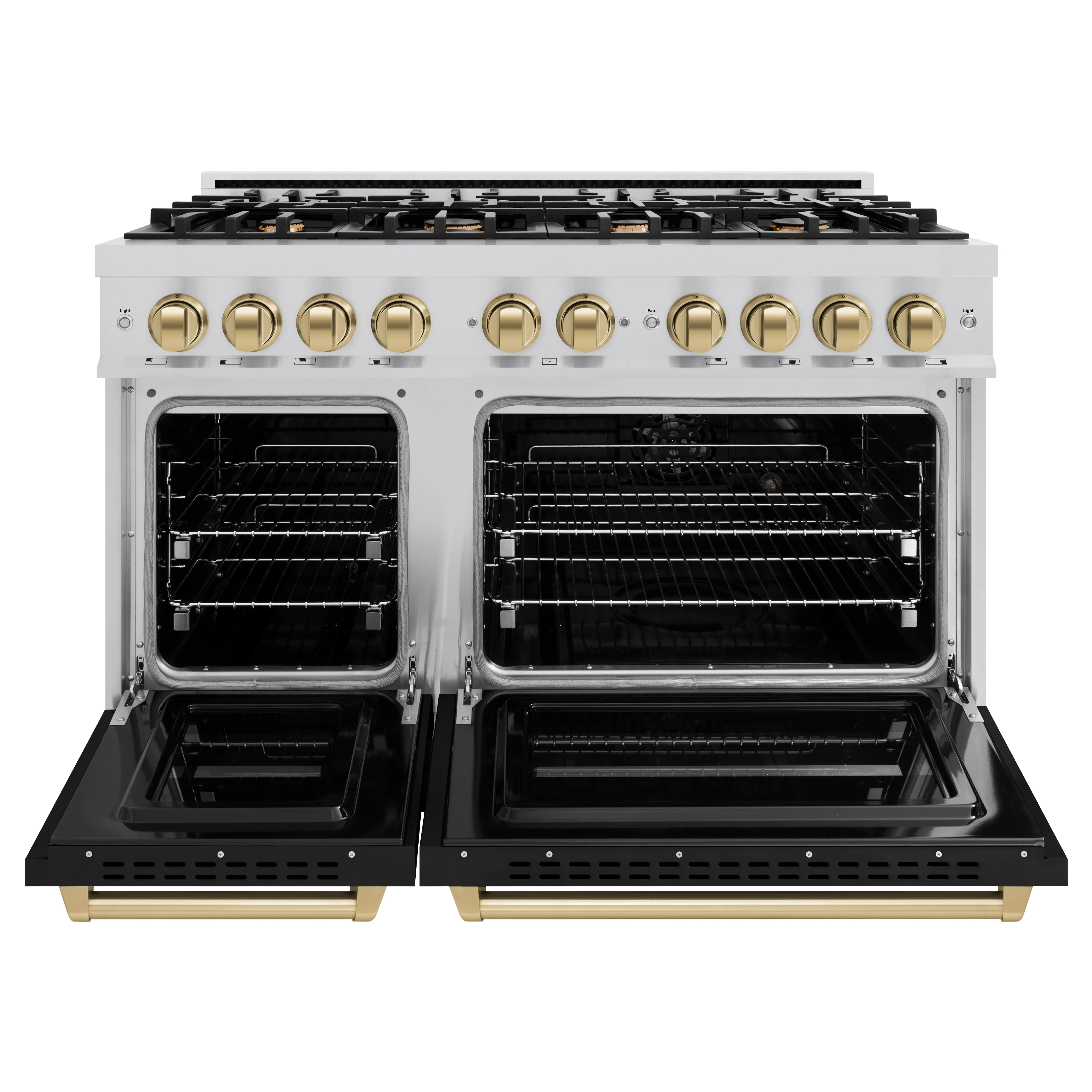 ZLINE Autograph Edition 48 in. 6.7 cu. ft. Classic Double Oven Gas Range with 8 Burner Cooktop in Stainless Steel with Black Matte Doors and Champagne Bronze Accents (CGRZ-BLM-48-CB) - Image 3