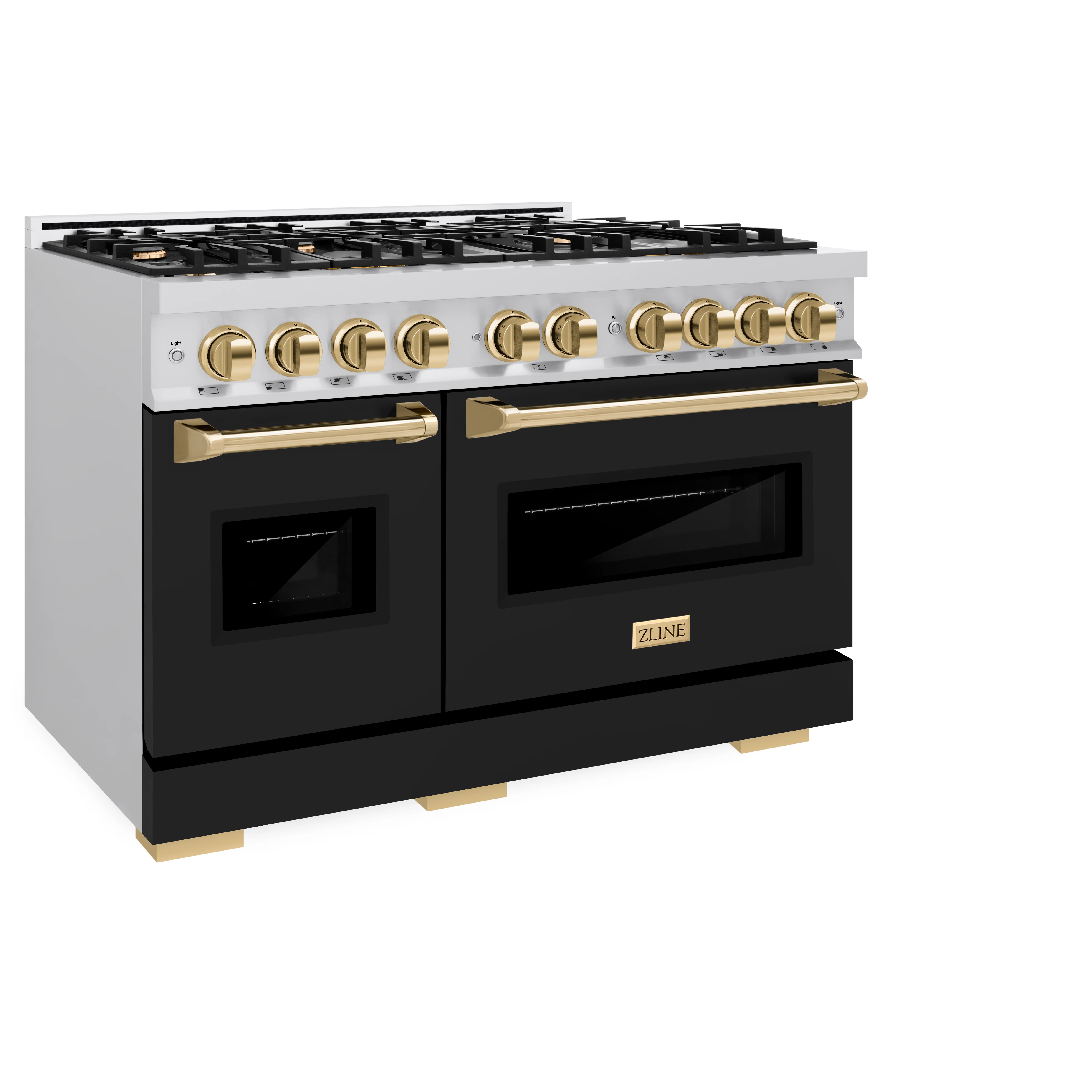 ZLINE Autograph Edition 48 in. 6.7 cu. ft. Classic Double Oven Gas Range with 8 Burner Cooktop in Stainless Steel with Black Matte Doors and Polished Gold Accents (CGRZ-BLM-48-G) - Image 4