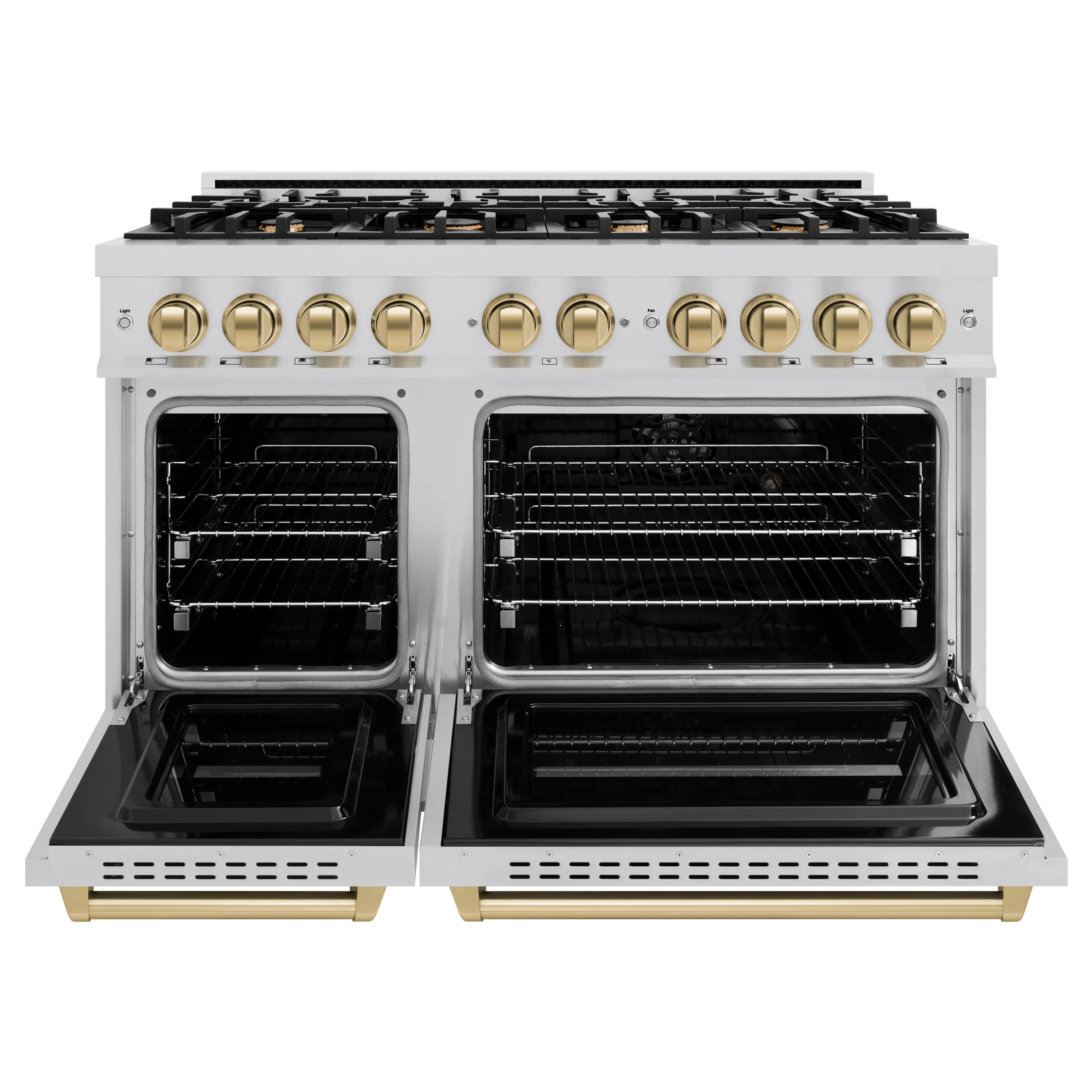 ZLINE Autograph Edition 48 in. 6.7 cu. ft. Classic Double Oven Gas Range with 8 Burner Cooktop in Stainless Steel and Champagne Bronze Accents (CGRZ-48-CB) - Image 3