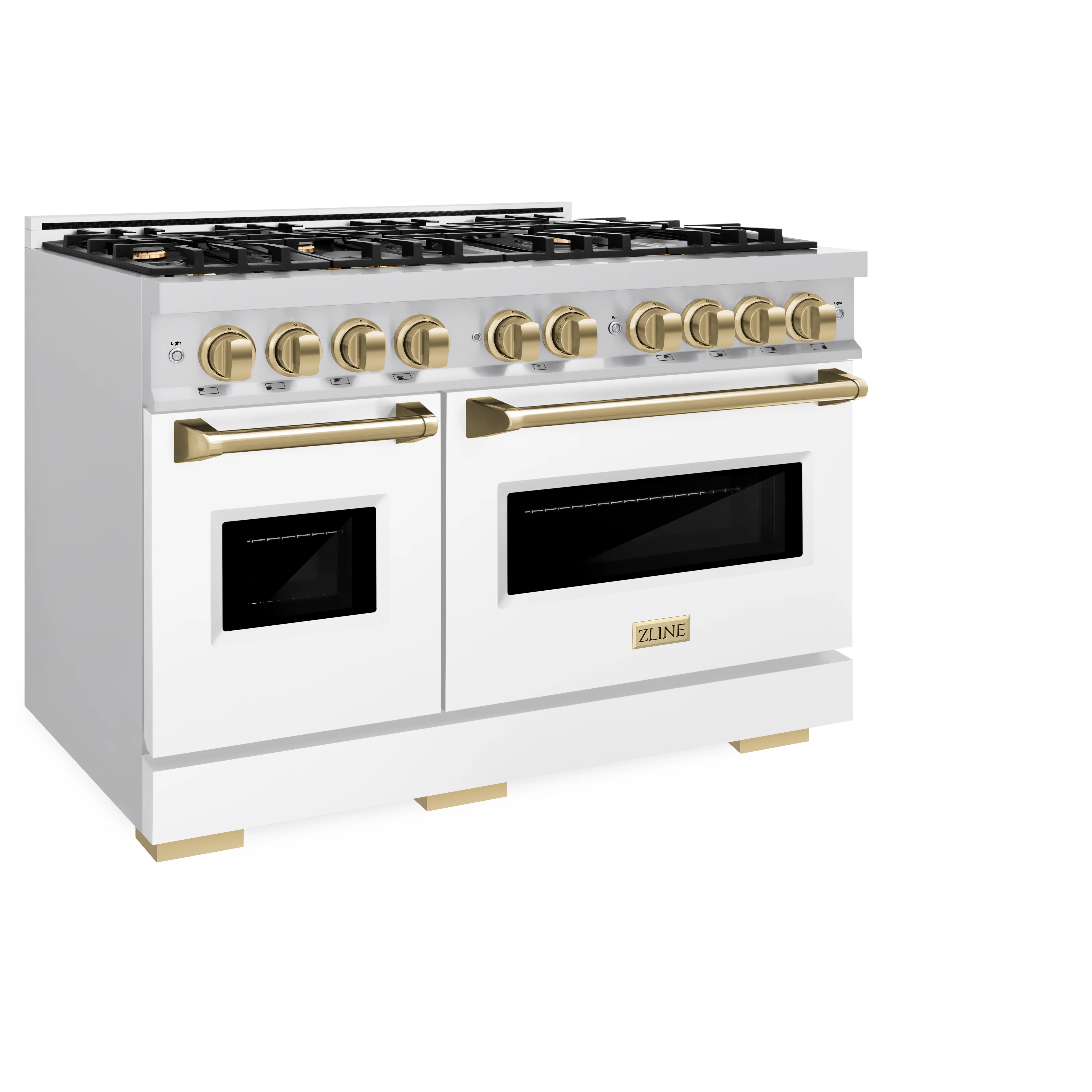 ZLINE Autograph Edition 48 in. 6.7 cu. ft. Classic Double Oven Gas Range with 8 Burner Cooktop in Stainless Steel with White Matte Doors and Champagne Bronze Accents (CGRZ-WM-48-CB) - Image 2