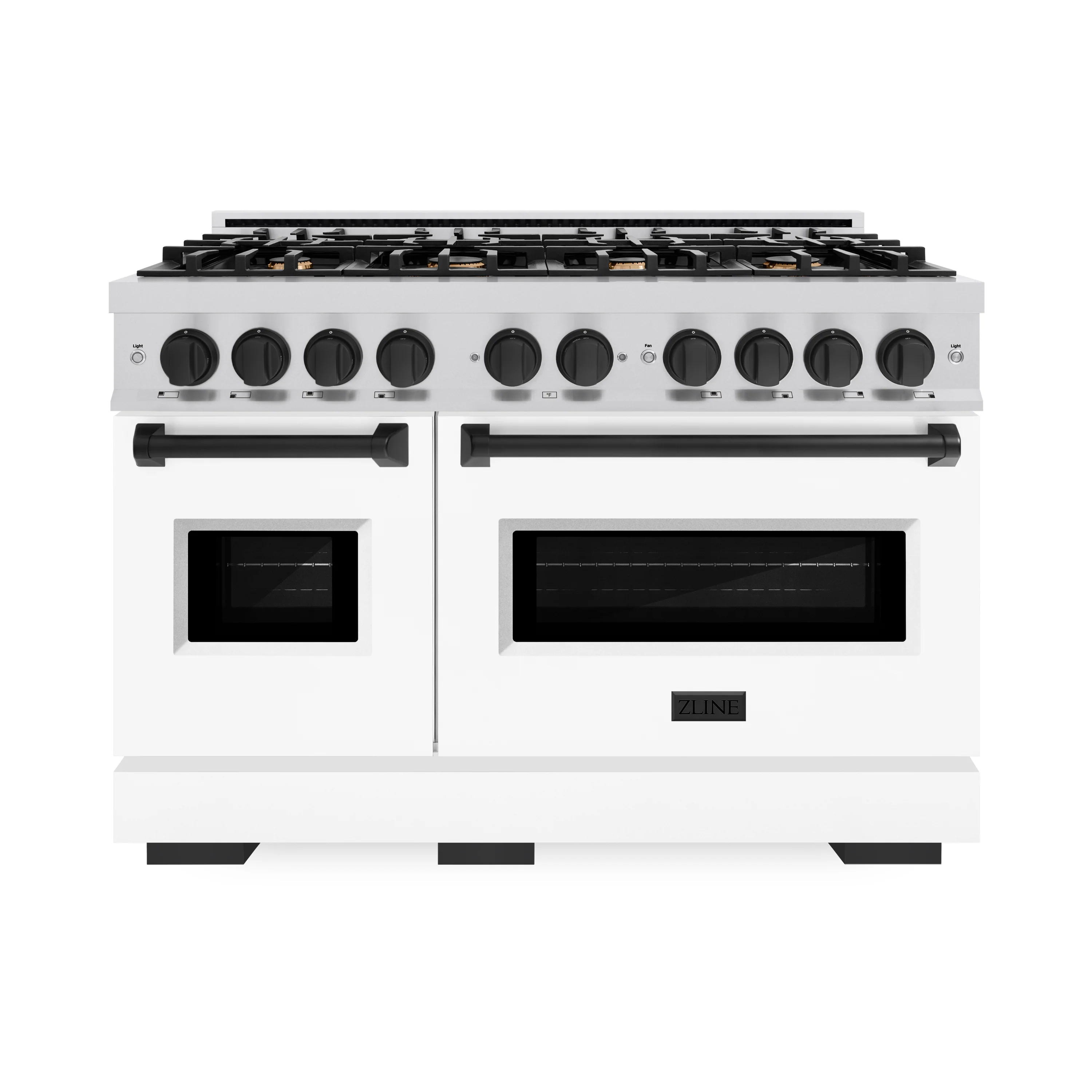 ZLINE Autograph Edition 48 in. 6.7 cu. ft. Classic Double Oven Gas Range with 8 Burner Cooktop in Stainless Steel with White Matte Doors and Matte Black Accents (CGRZ-WM-48-MB) - Image 3