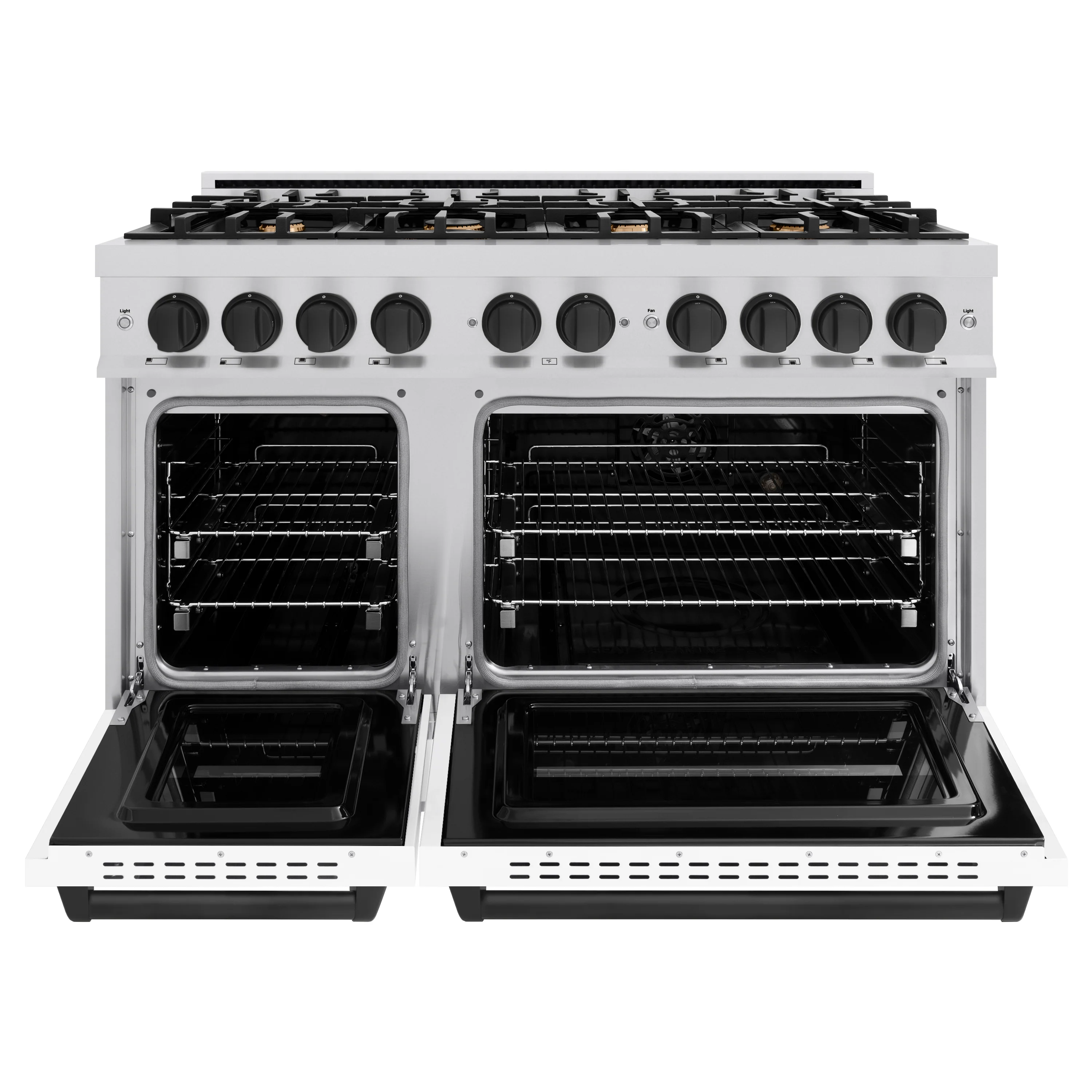 ZLINE Autograph Edition 48 in. 6.7 cu. ft. Classic Double Oven Gas Range with 8 Burner Cooktop in Stainless Steel with White Matte Doors and Matte Black Accents (CGRZ-WM-48-MB) - Image 4