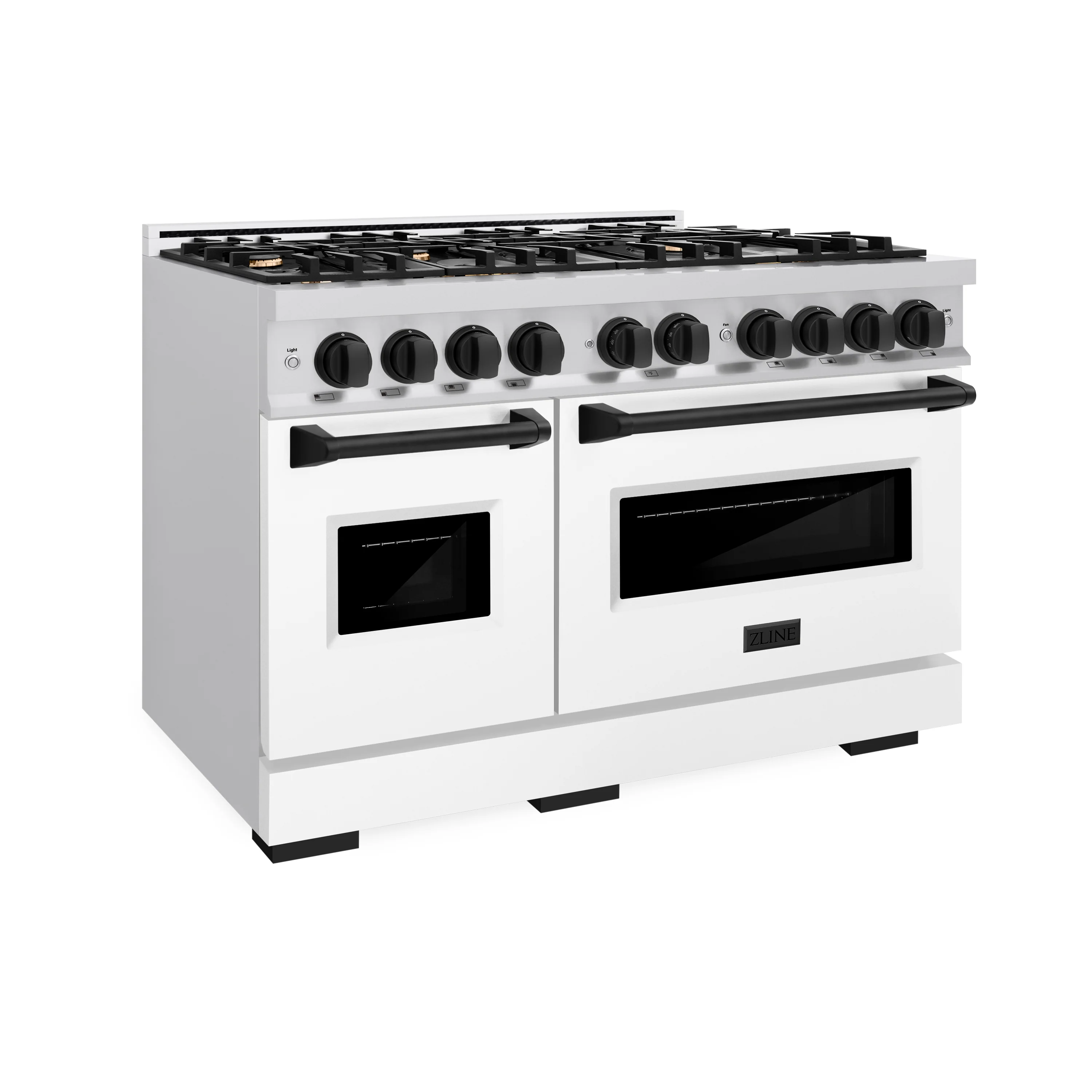 ZLINE Autograph Edition 48 in. 6.7 cu. ft. Classic Double Oven Gas Range with 8 Burner Cooktop in Stainless Steel with White Matte Doors and Matte Black Accents (CGRZ-WM-48-MB) - Image 5