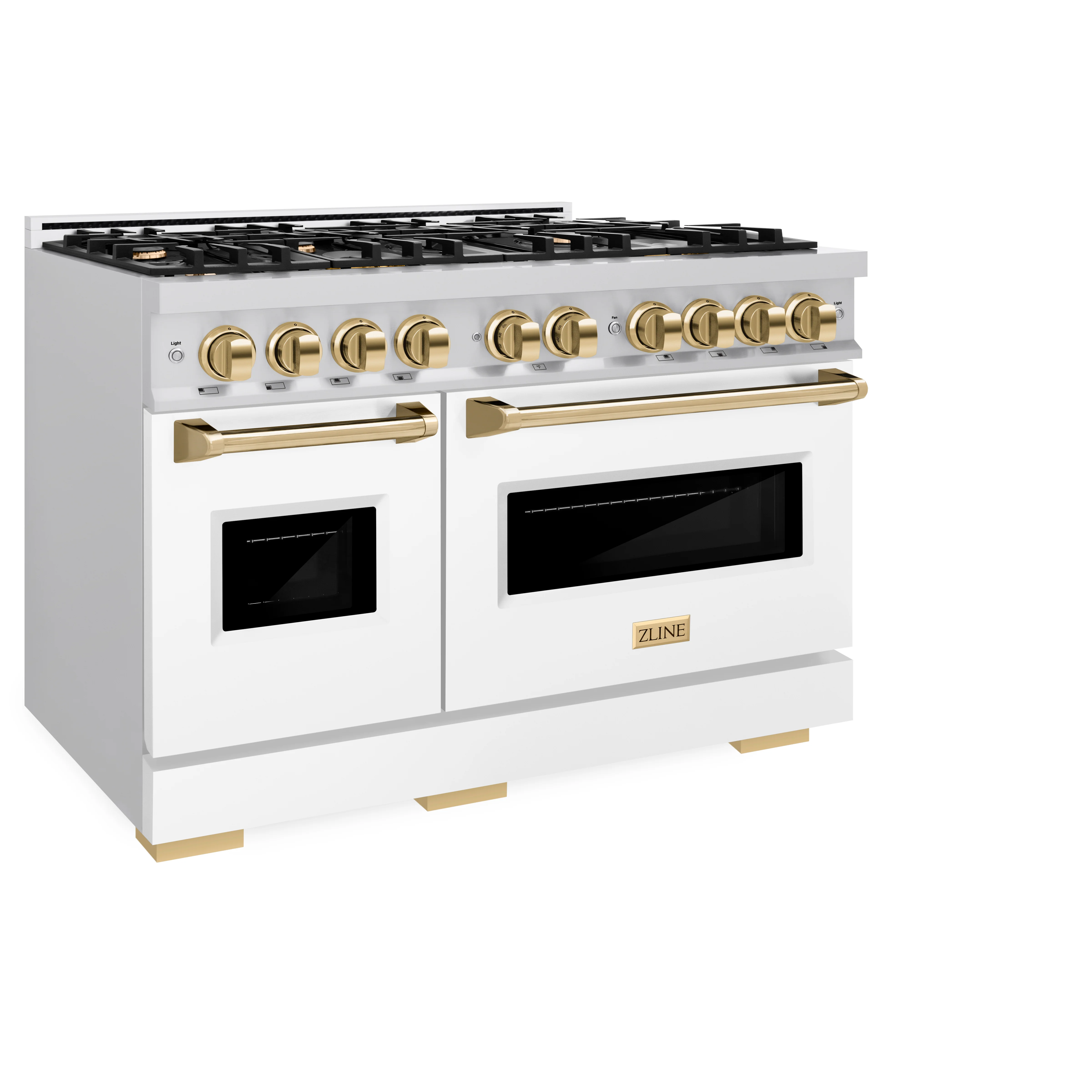ZLINE Autograph Edition 48 in. 6.7 cu. ft. Classic Double Oven Gas Range with 8 Burner Cooktop in Stainless Steel with White Matte Doors and Polished Gold Accents (CGRZ-WM-48-G) - Image 2