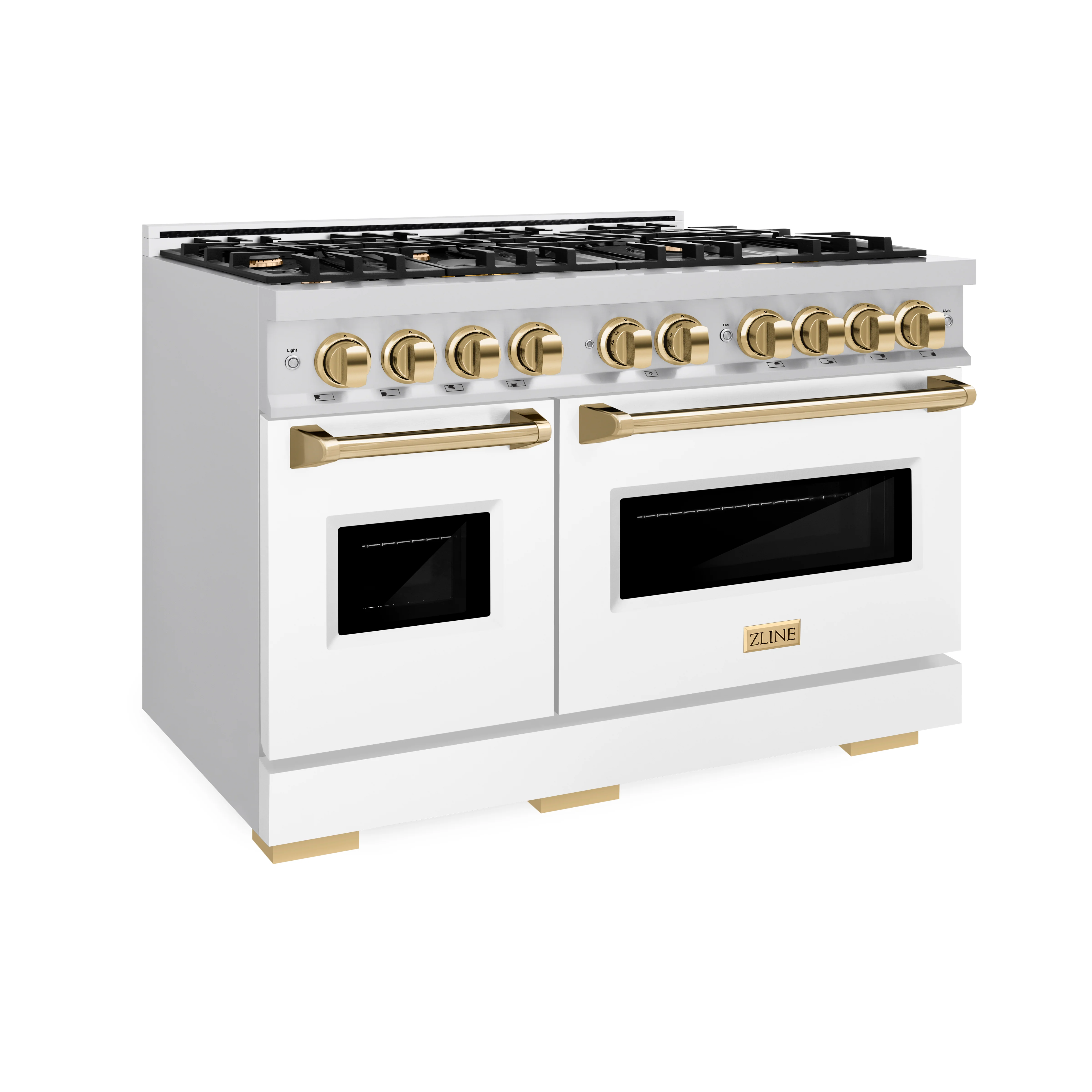 ZLINE Autograph Edition 48 in. 6.7 cu. ft. Classic Double Oven Gas Range with 8 Burner Cooktop in Stainless Steel with White Matte Doors and Polished Gold Accents (CGRZ-WM-48-G) - Image 5