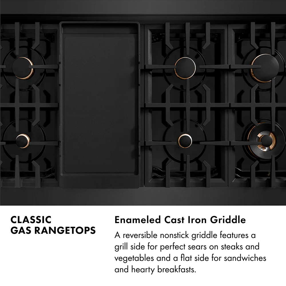 ZLINE Autograph Edition 48 in. Classic Gas Rangetop with 8 Burners and Porcelain Cooktop in Black Stainless Steel with Polished Gold Accents (RTBZ-48-G) - Image 11