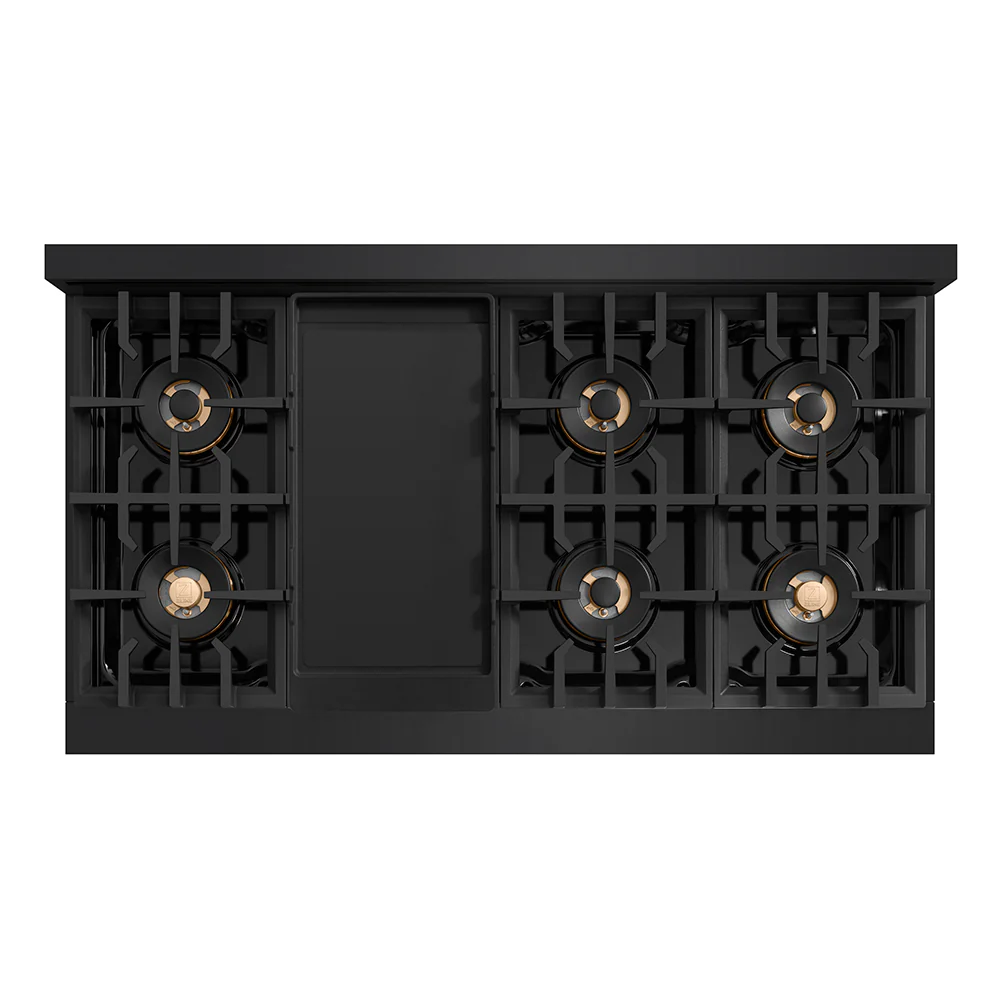 ZLINE Autograph Edition 48 in. Classic Gas Rangetop with 8 Burner DuoPro™ Cooktop in Black Stainless Steel and Champagne Bronze Accents (PCRTBZ-48-CB) - Image 2