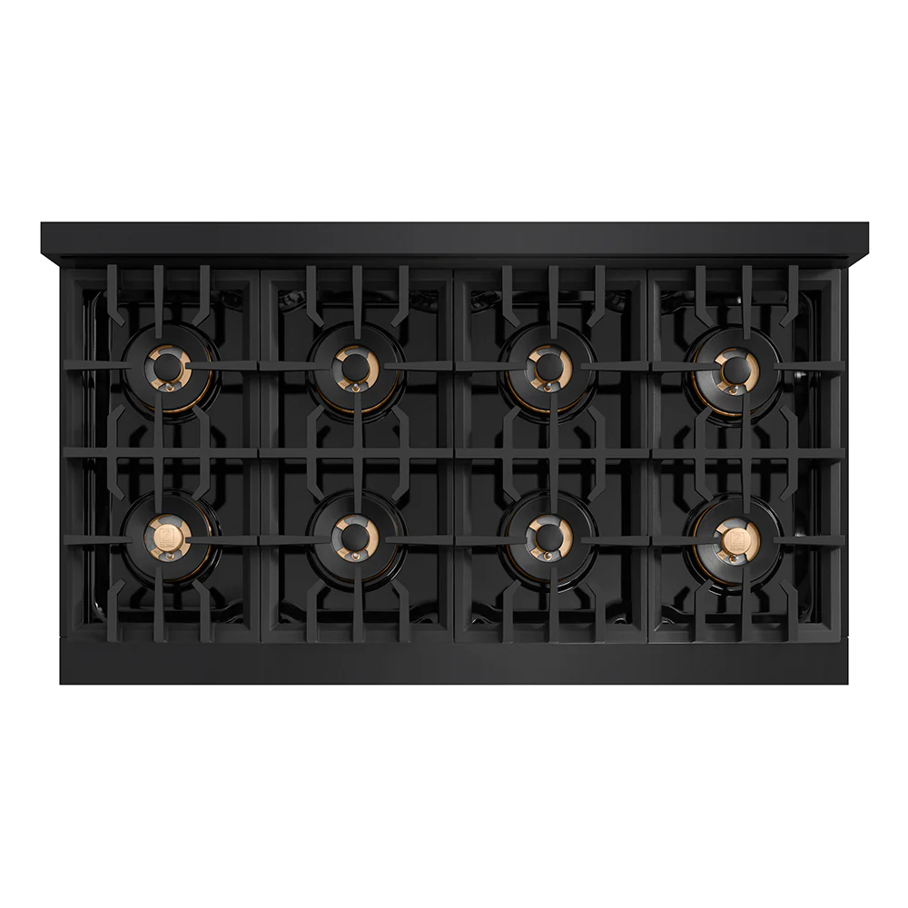 ZLINE Autograph Edition 48 in. Classic Gas Rangetop with 8 Burner DuoPro™ Cooktop in Black Stainless Steel and Champagne Bronze Accents (PCRTBZ-48-CB) - Image 3