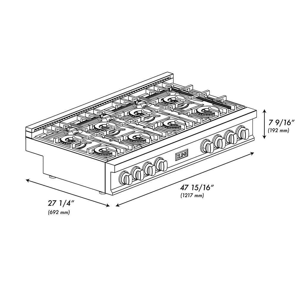ZLINE Autograph Edition 48 in. Classic Gas Rangetop with 8 Burner DuoPro™ Cooktop in Black Stainless Steel and Polished Gold Accents (PCRTBZ-48-G) - Image 9