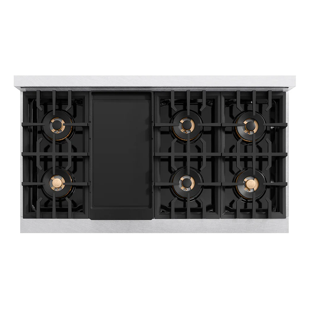ZLINE Autograph Edition 48 in. Classic Gas Rangetop with 8 Burner DuoPro™ Cooktop in Satin Stainless Steel and Champagne Bronze Accents (PCRTSZ-48-CB) - Image 2