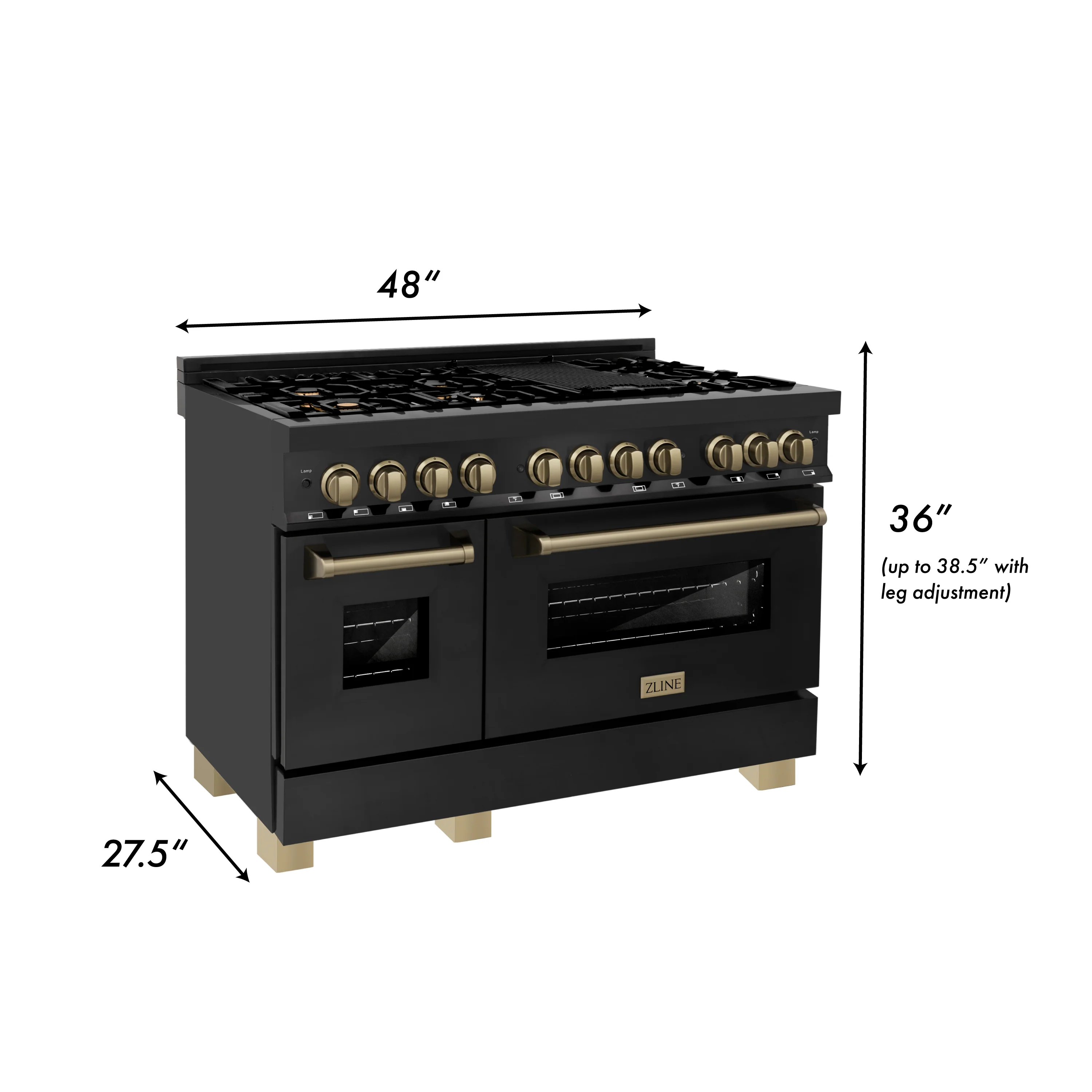ZLINE Autograph Edition 48 in. 6.0 cu. ft. Legacy Dual Fuel Range with 7 Burner Gas Cooktop and 2 Electric Ovens in Black Stainless Steel and Champagne Bronze Accents, Open Box-Great Condition - Image 16