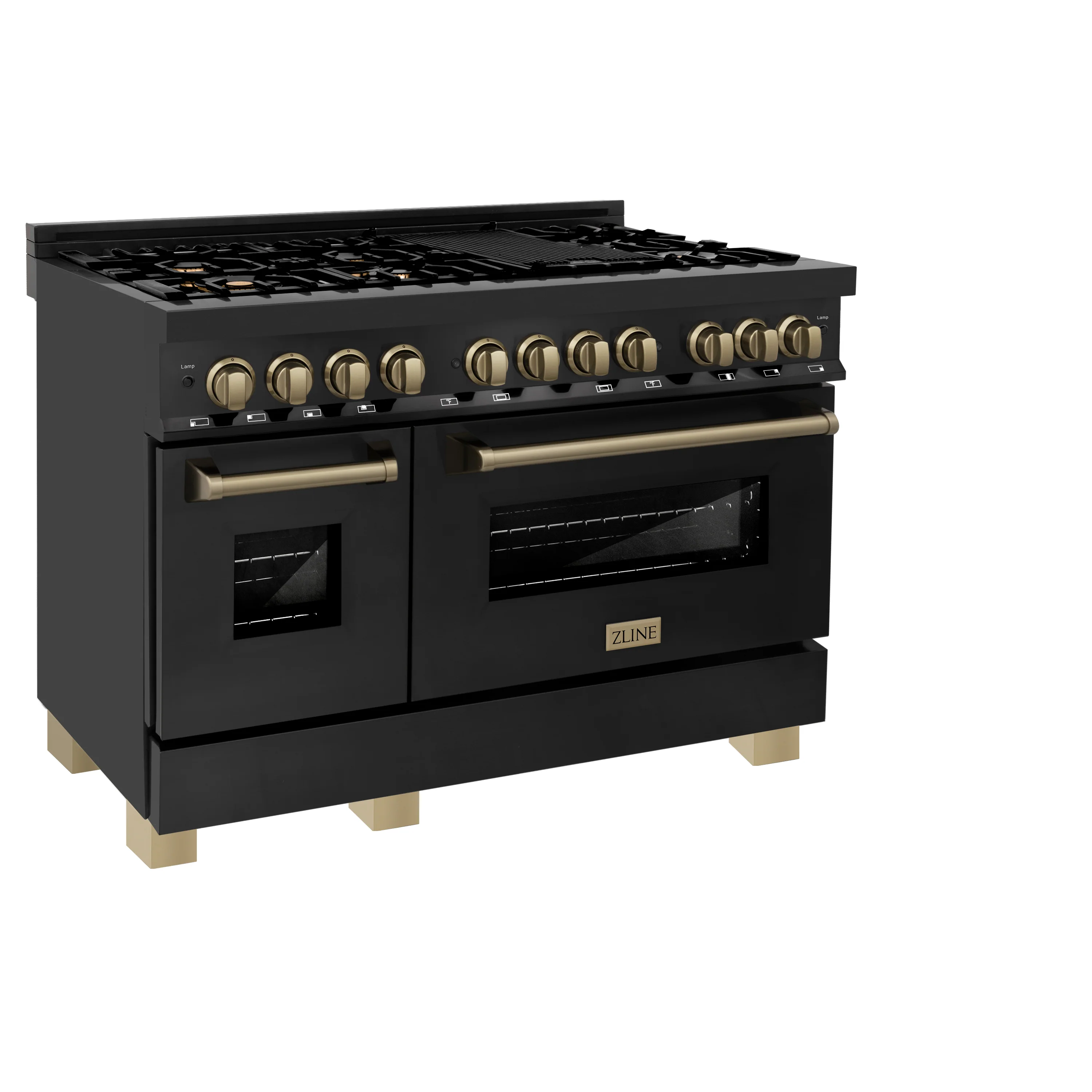ZLINE Autograph Edition 48 in. 6.0 cu. ft. Legacy Dual Fuel Range with 7 Burner Gas Cooktop and 2 Electric Ovens in Black Stainless Steel and Champagne Bronze Accents, Open Box-Great Condition - Image 6