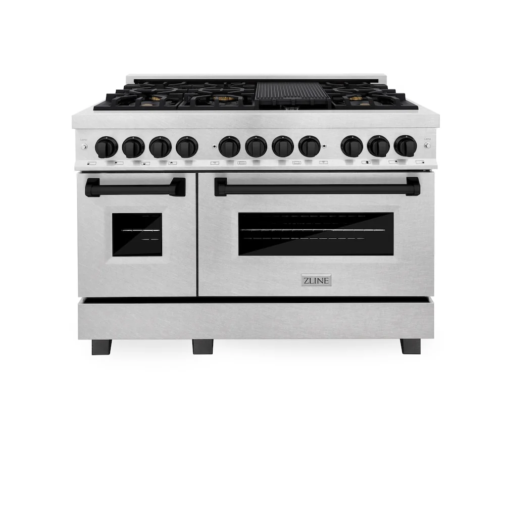 ZLINE Autograph Edition 48 in. 6.0 cu. ft. Legacy Dual Fuel Range with 7 Burner Gas Cooktop and 2 Electric Ovens in Satin Stainless Steel and Matte Black Accents, Open Box-Great Condition - Image 4