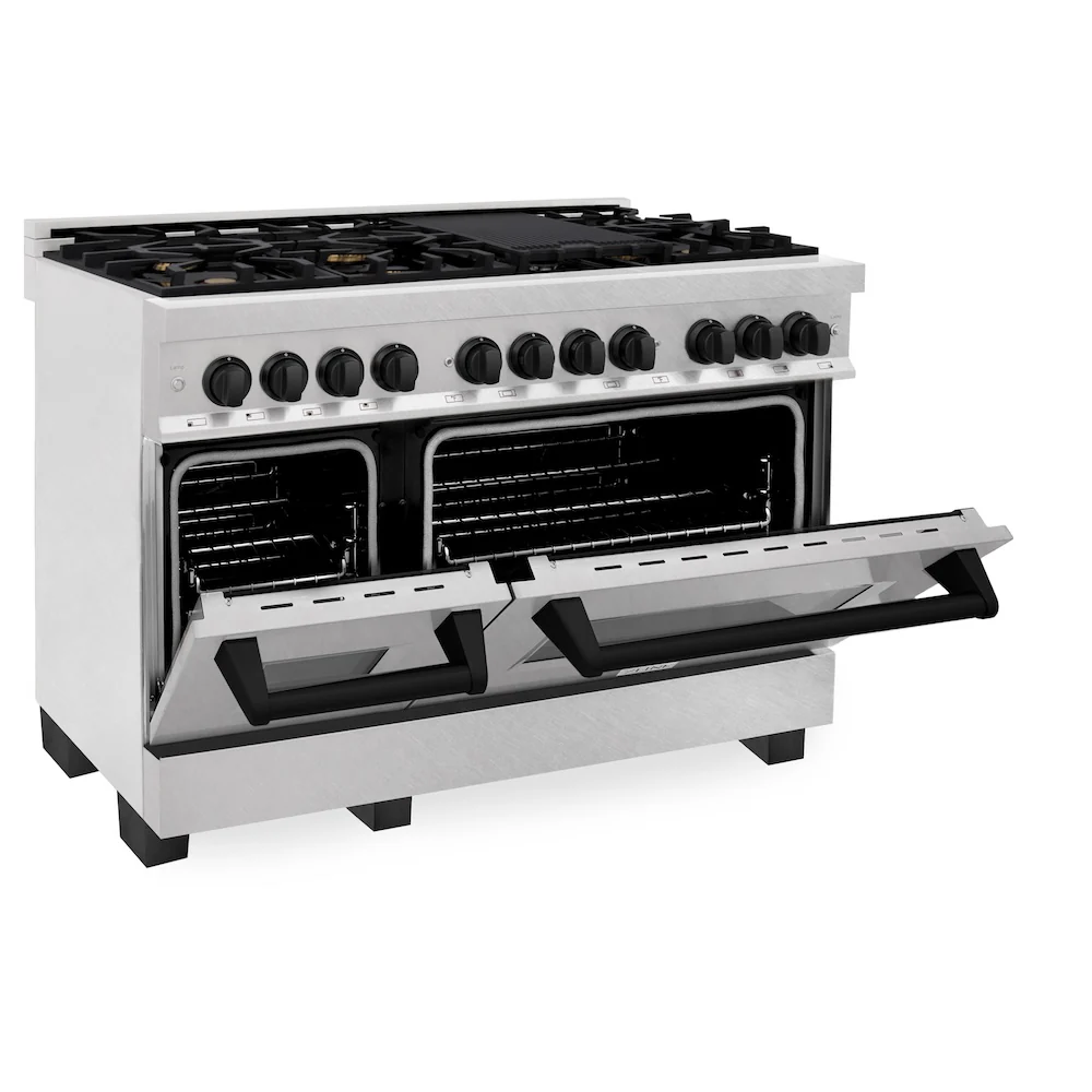 ZLINE Autograph Edition 48 in. 6.0 cu. ft. Legacy Dual Fuel Range with 7 Burner Gas Cooktop and 2 Electric Ovens in Satin Stainless Steel and Matte Black Accents, Open Box-Great Condition - Image 8