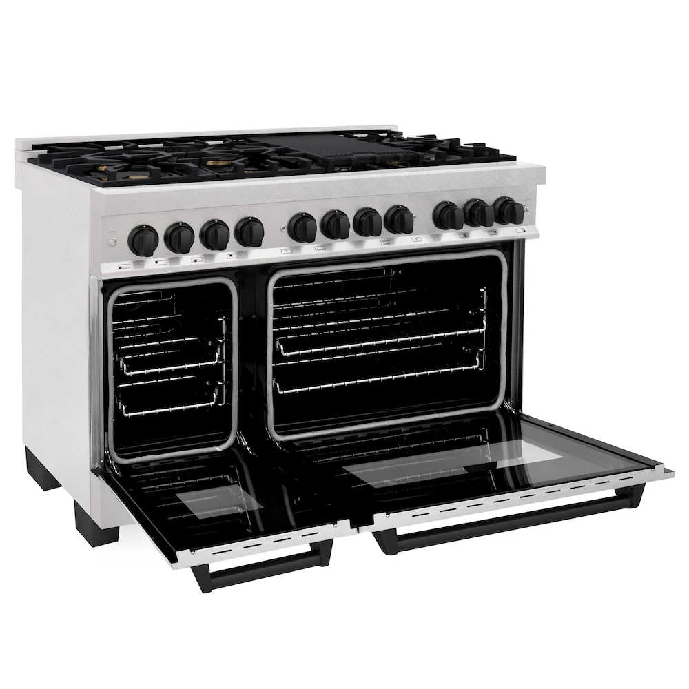ZLINE Autograph Edition 48 in. 6.0 cu. ft. Legacy Dual Fuel Range with 7 Burner Gas Cooktop and 2 Electric Ovens in Satin Stainless Steel and Matte Black Accents, Open Box-Great Condition - Image 9