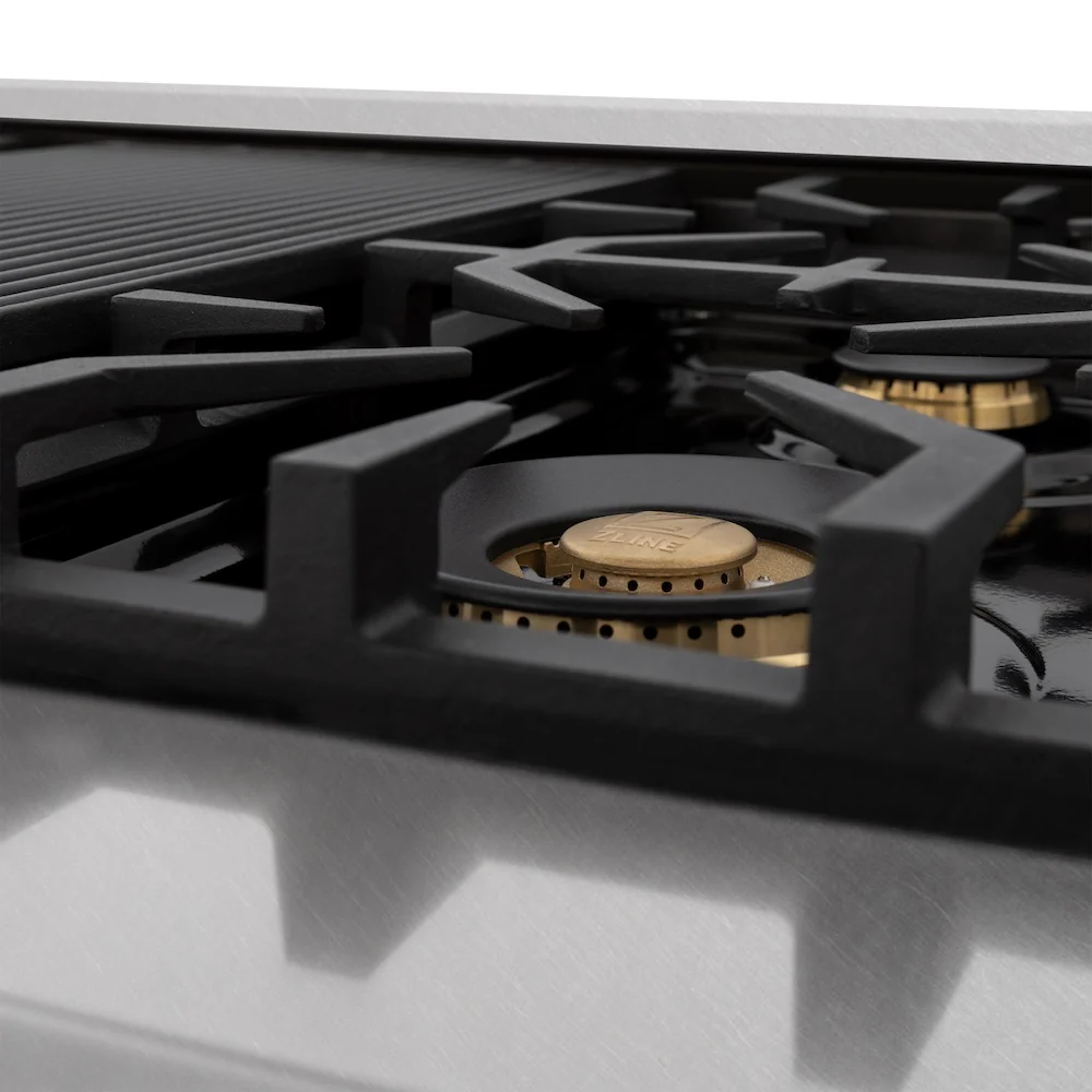 ZLINE Autograph Edition 48 in. 6.0 cu. ft. Legacy Dual Fuel Range with 7 Burner Gas Cooktop and 2 Electric Ovens in Satin Stainless Steel with Black Matte Doors and Polished Gold Accents, Open Box-Great Condition - Image 14