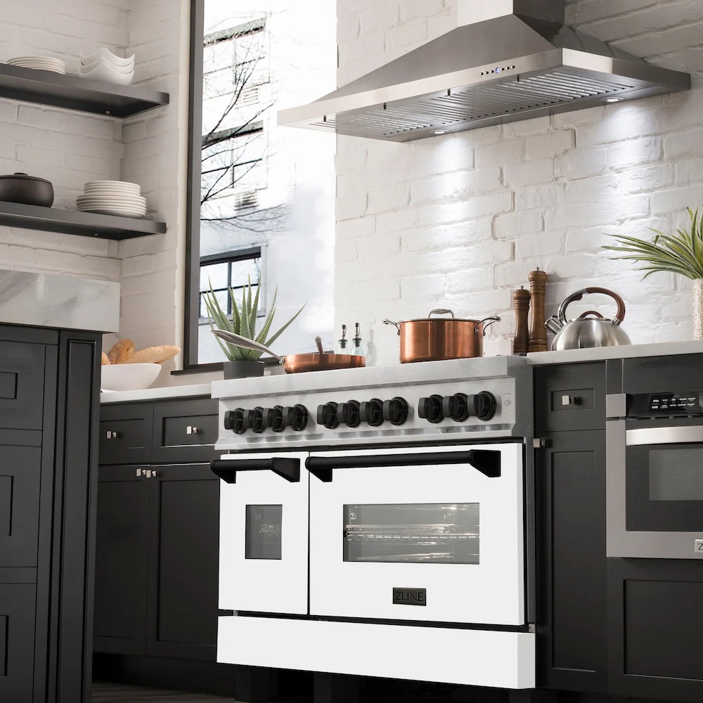ZLINE Autograph Edition 48 in. 6.0 cu. ft. Legacy Dual Fuel Range with 7 Burner Gas Cooktop and 2 Electric Ovens in Satin Stainless Steel with White Matte Doors and Matte Black Accents, Open Box-Great Condition - Image 3