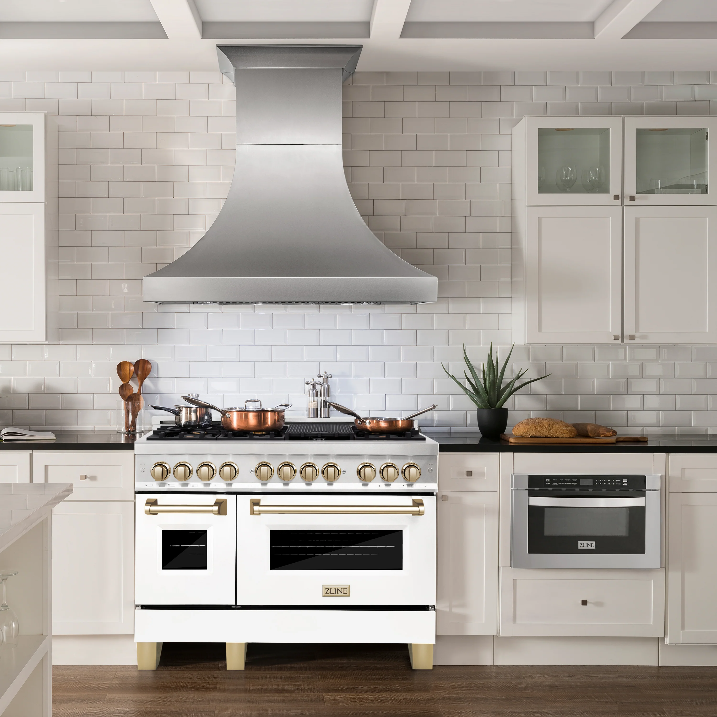 ZLINE Autograph Edition 48 in. 6.0 cu. ft. Legacy Dual Fuel Range with 7 Burner Gas Cooktop and 2 Electric Ovens in Satin Stainless Steel with White Matte Doors and Polished Gold Accents, Open Box-Great Condition - Image 2