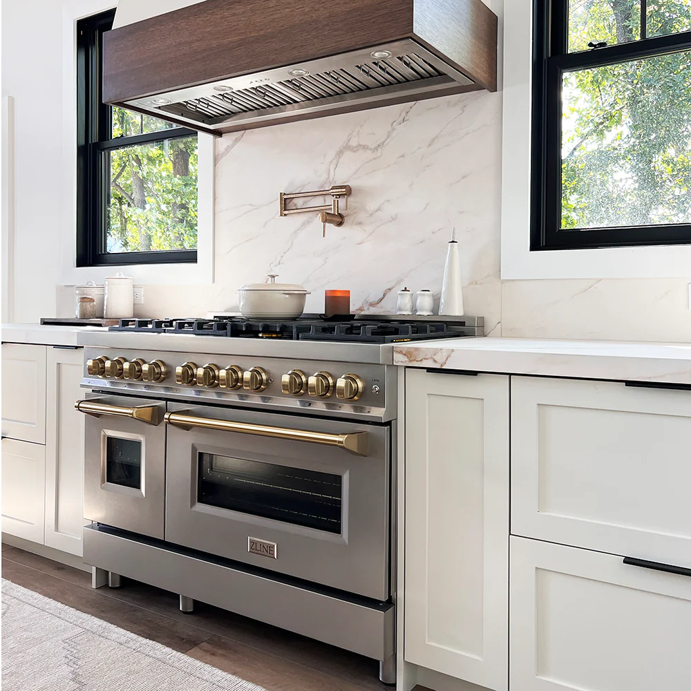 ZLINE Autograph Edition 48 in. 6.0 cu. ft. Legacy Dual Fuel Range with 7 Burner Gas Cooktop and 2 Electric Ovens in Stainless Steel and Champagne Bronze Accents, Open Box-Great Condition - Image 22