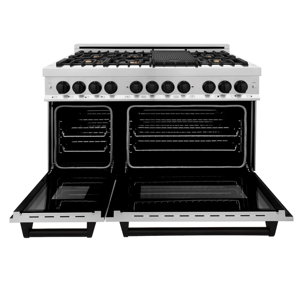 ZLINE Autograph Edition 48 in. 6.0 cu. ft. Legacy Dual Fuel Range with 7 Burner Gas Cooktop and 2 Electric Ovens in Stainless Steel and Matte Black Accents, Open Box-Great Condition - Image 6
