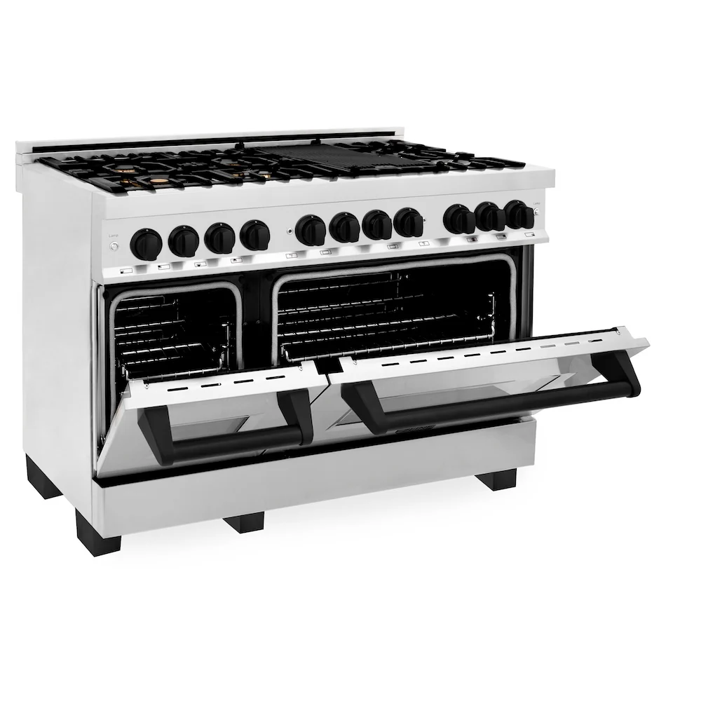 ZLINE Autograph Edition 48 in. 6.0 cu. ft. Legacy Dual Fuel Range with 7 Burner Gas Cooktop and 2 Electric Ovens in Stainless Steel and Matte Black Accents, Open Box-Great Condition - Image 8
