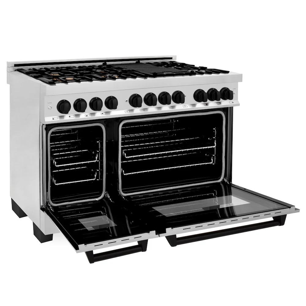 ZLINE Autograph Edition 48 in. 6.0 cu. ft. Legacy Dual Fuel Range with 7 Burner Gas Cooktop and 2 Electric Ovens in Stainless Steel and Matte Black Accents, Open Box-Great Condition - Image 9