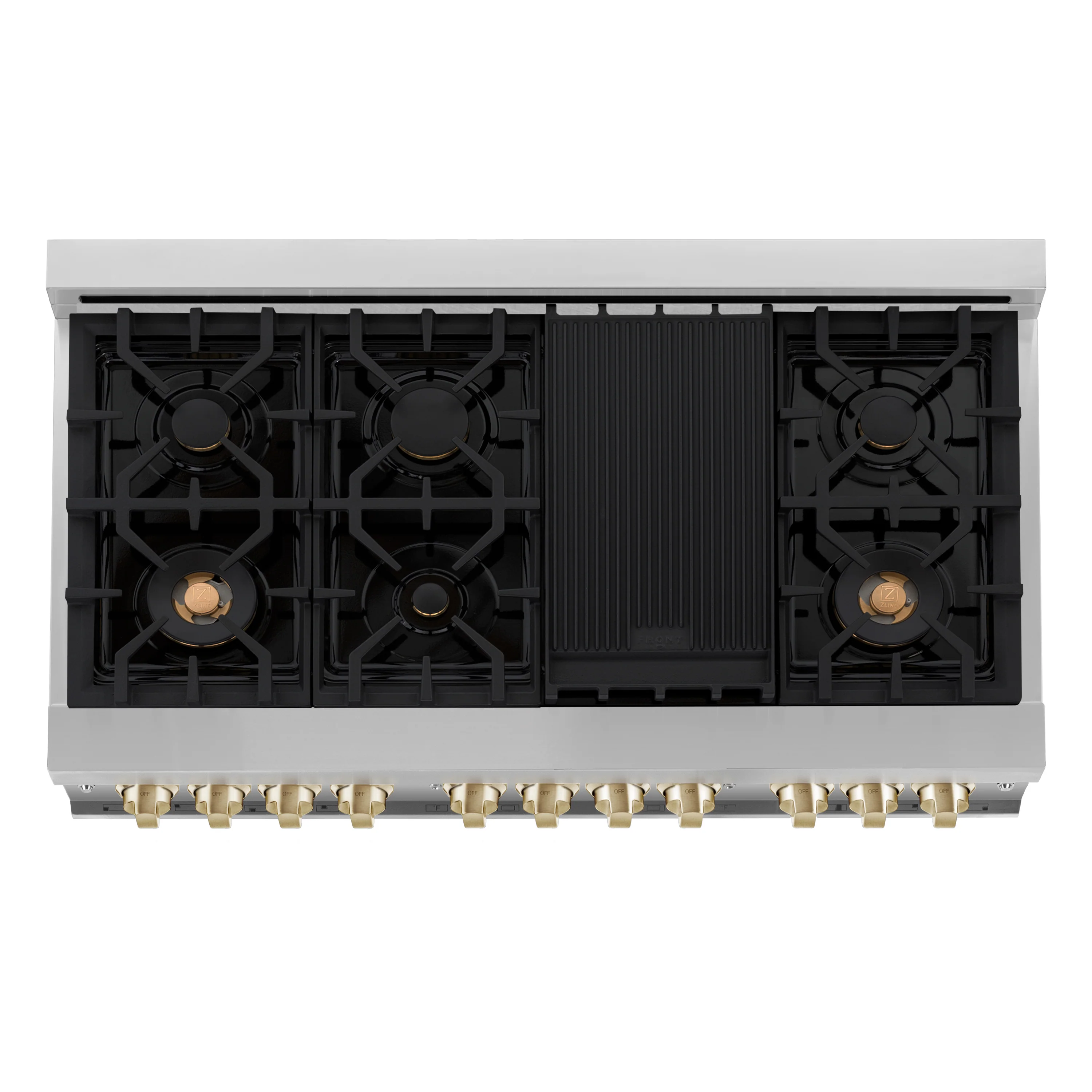 ZLINE Autograph Edition 48 in. 6.0 cu. ft. Legacy Dual Fuel Range with 7 Burner Gas Cooktop and 2 Electric Ovens in Stainless Steel with White Matte Doors and Champagne Bronze Accents, Open Box-Great Condition - Image 3