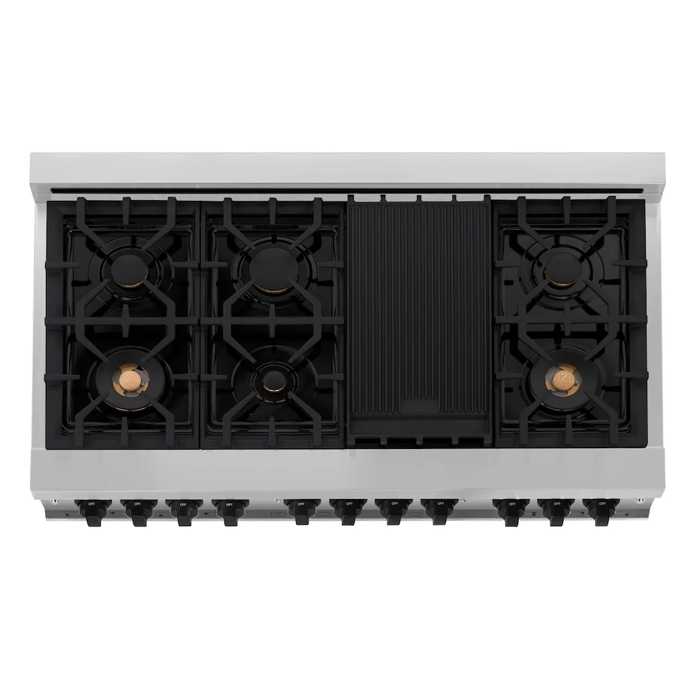 ZLINE Autograph Edition 48 in. 6.0 cu. ft. Legacy Dual Fuel Range with 7 Burner Gas Cooktop and 2 Electric Ovens in Stainless Steel with White Matte Doors and Matte Black Accents, Open Box-Great Condition - Image 2