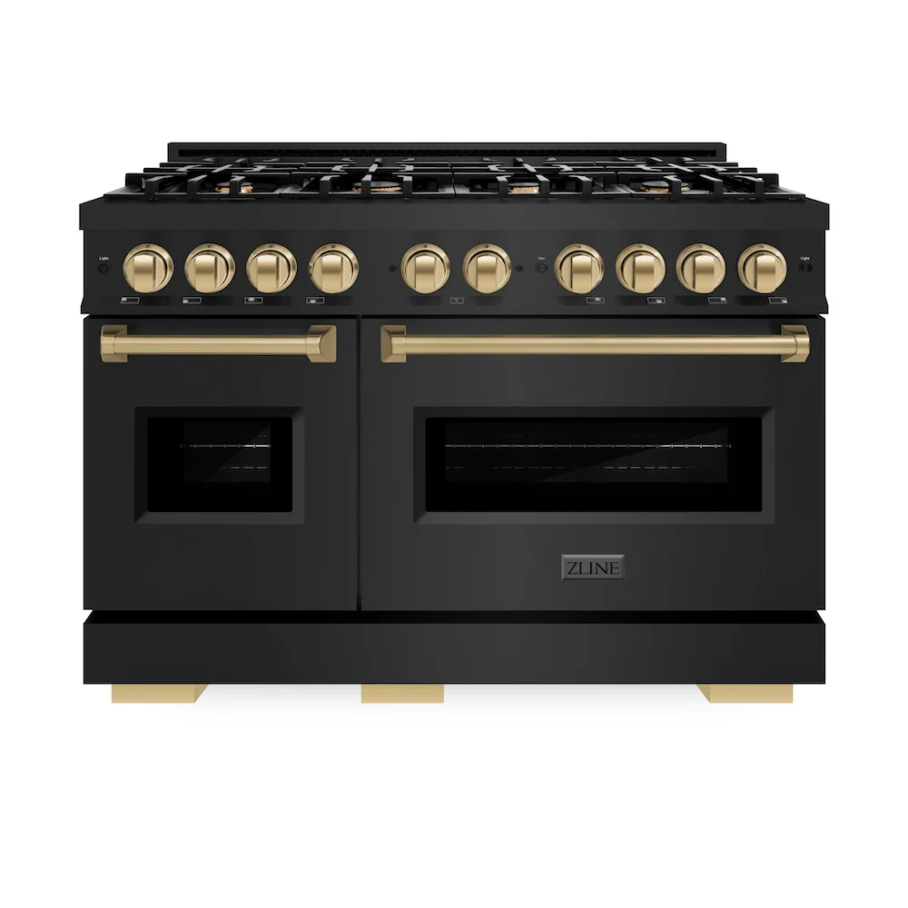 ZLINE Autograph Edition 48 in. 6.7 cu. ft. Classic Double Oven Dual Fuel Range with 8 Burner Gas Cooktop in Black Stainless Steel and Champagne Bronze Accents, Open Box-Great Condition - Image 3