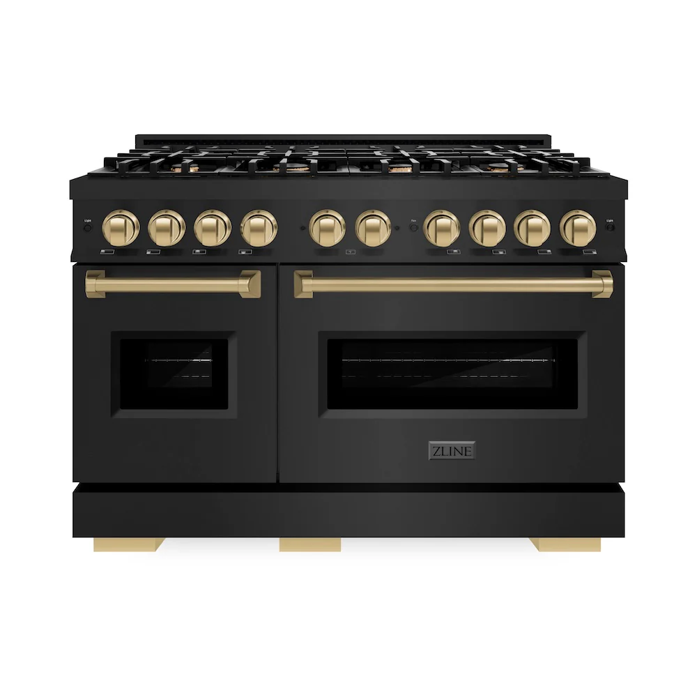 ZLINE Autograph Edition 48 in. 6.7 cu. ft. Classic Double Oven Dual Fuel Range with 8 Burner Gas Cooktop in Black Stainless Steel and Champagne Bronze Accents, Open Box-Great Condition - Image 4