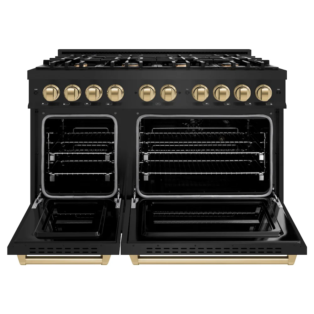ZLINE Autograph Edition 48 in. 6.7 cu. ft. Classic Double Oven Dual Fuel Range with 8 Burner Gas Cooktop in Black Stainless Steel and Champagne Bronze Accents, Open Box-Great Condition - Image 5