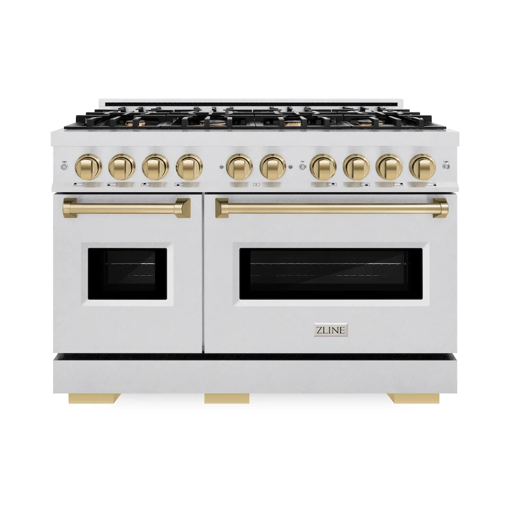 ZLINE Autograph Edition 48 in. 6.7 cu. ft. Classic Double Oven Dual Fuel Range with 8 Burner Gas Cooktop in Satin Stainless Steel and Champagne Bronze Accents, Open Box-Great Condition - Image 3