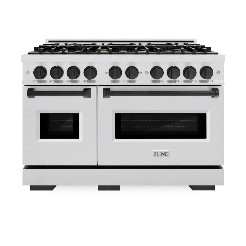 ZLINE Autograph Edition 48 in. 6.7 cu. ft. Classic Double Oven Dual Fuel Range with 8 Burner Gas Cooktop in Satin Stainless Steel and Matte Black Accents, Open Box-Great Condition - Image 4