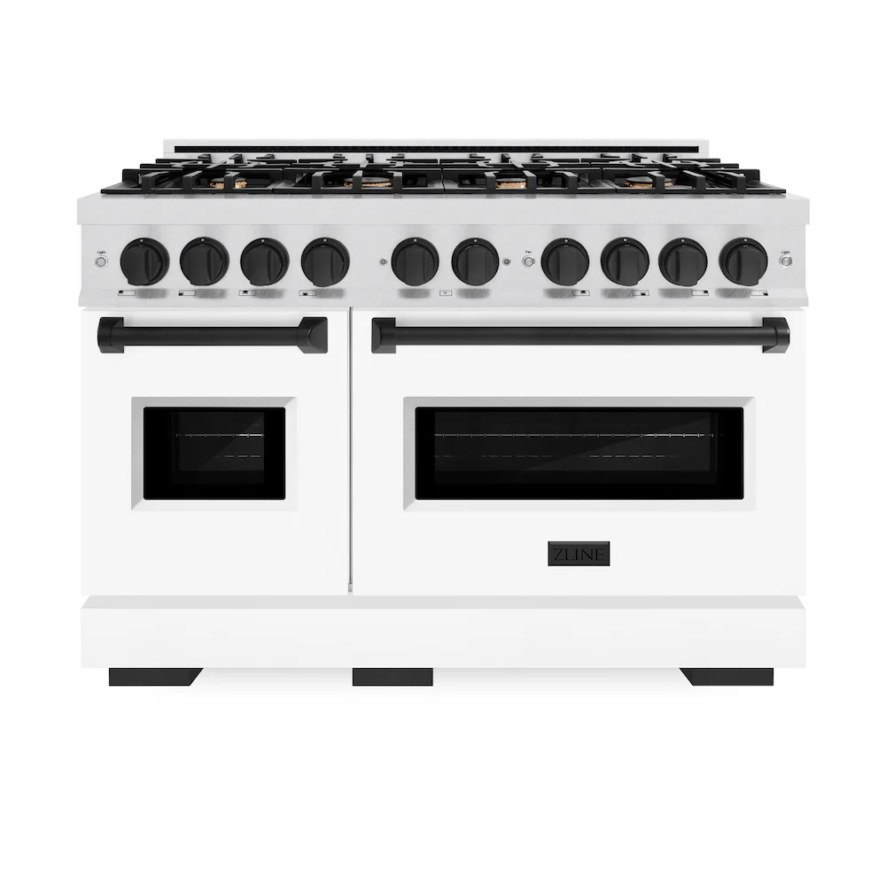 ZLINE Autograph Edition 48 in. 6.7 cu. ft. Classic Double Oven Dual Fuel Range with 8 Burner Gas Cooktop in Satin Stainless Steel with White Matte Doors and Matte Black Accents, Open Box-Great Condition - Image 3