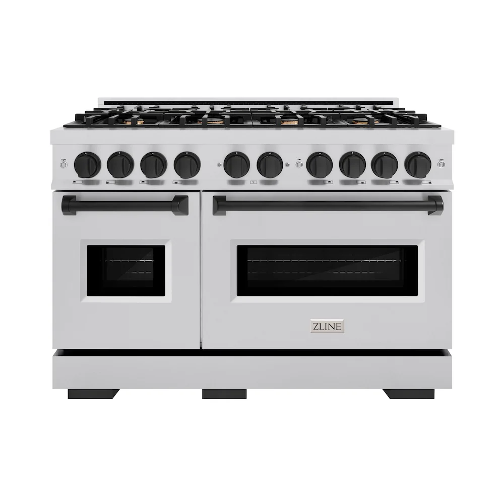 ZLINE Autograph Edition 48 in. 6.7 cu. ft. Classic Double Oven Dual Fuel Range with 8 Burner Gas Cooktop in Stainless Steel and Matte Black Accents, Open Box-Great Condition - Image 4