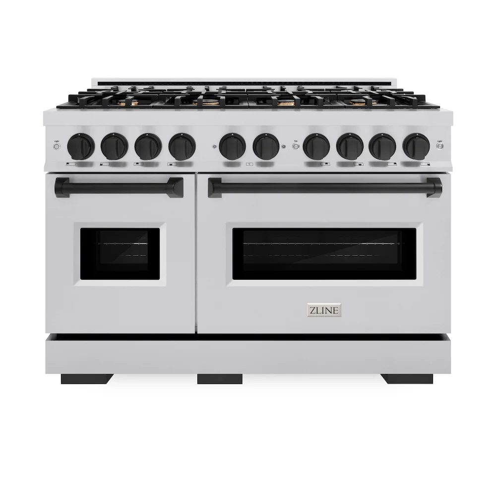 ZLINE Autograph Edition 48 in. 6.7 cu. ft. Classic Double Oven Dual Fuel Range with 8 Burner Gas Cooktop in Stainless Steel and Matte Black Accents, Open Box-Great Condition - Image 5